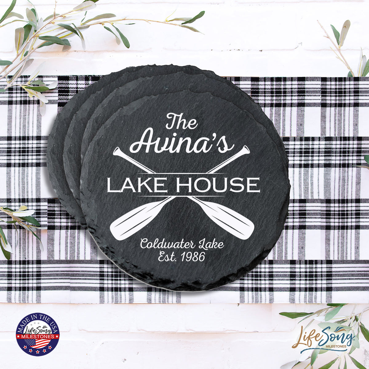6 pcs round slate coaster set