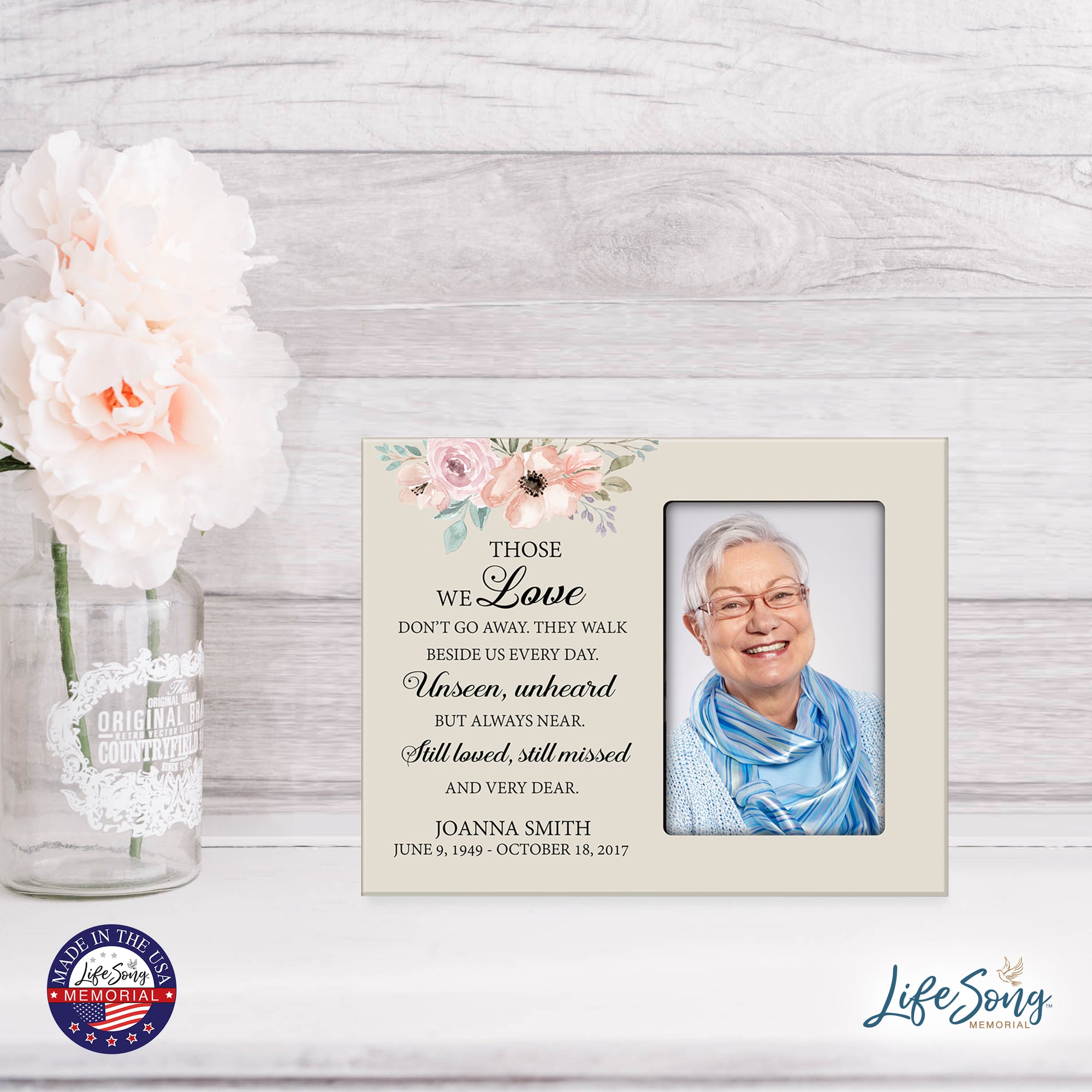Personalized Horizontal 8x10 Wooden Memorial Picture Frame Holds 4x6 Photo - Those We Love Don’t Go (Thought)