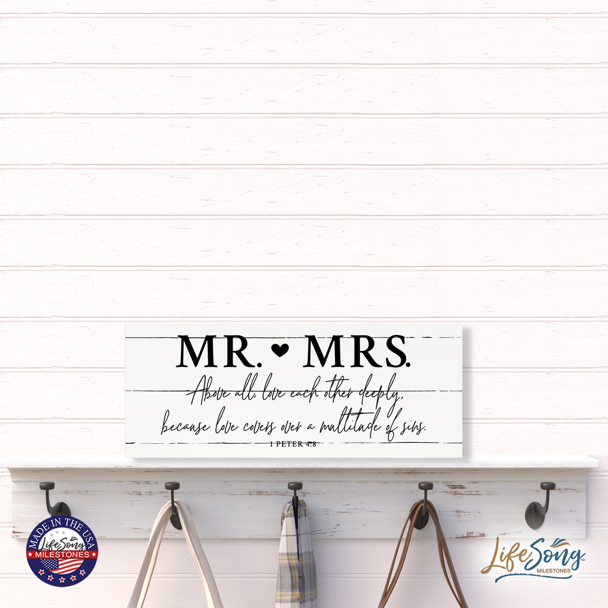 Inspirational Bible Quote Tabletop and Wall Decoration 10x4 - Mr Mrs Above All
