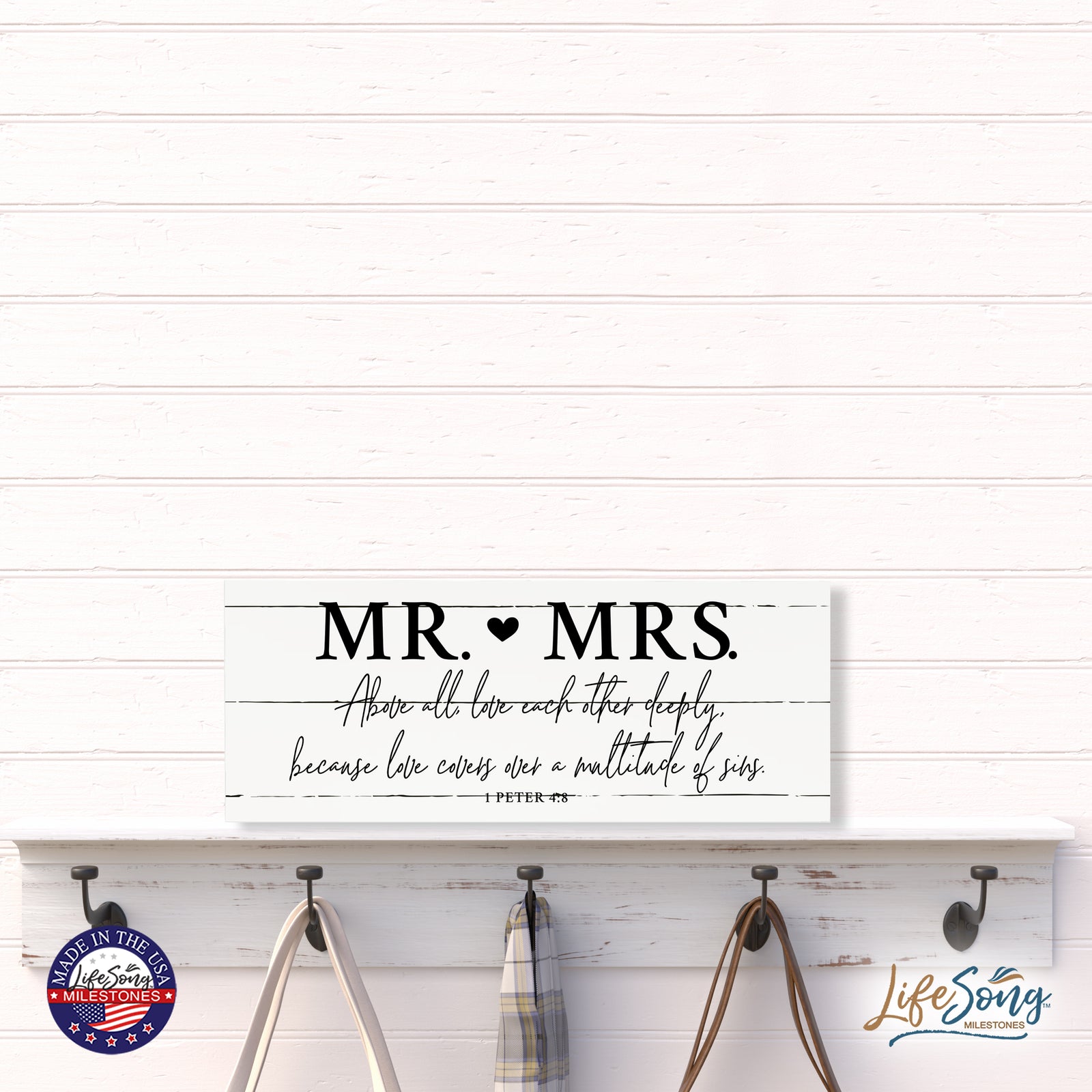 Inspirational Bible Quote Tabletop and Wall Decoration 10x4 - Mr Mrs Above All