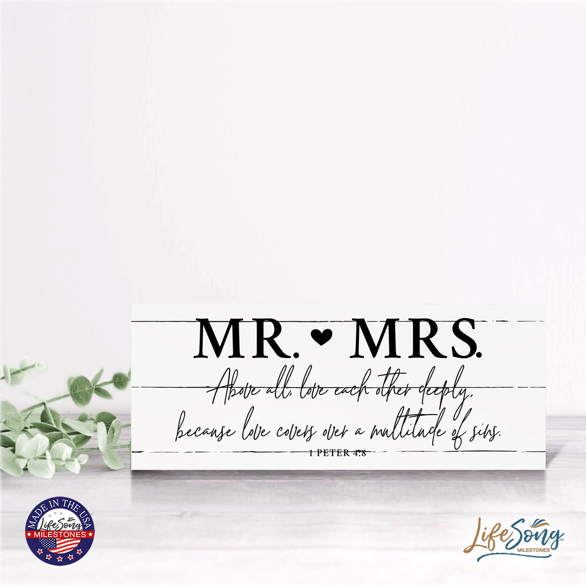 Inspirational Bible Quote Tabletop and Wall Decoration 10x4 - Mr Mrs Above All