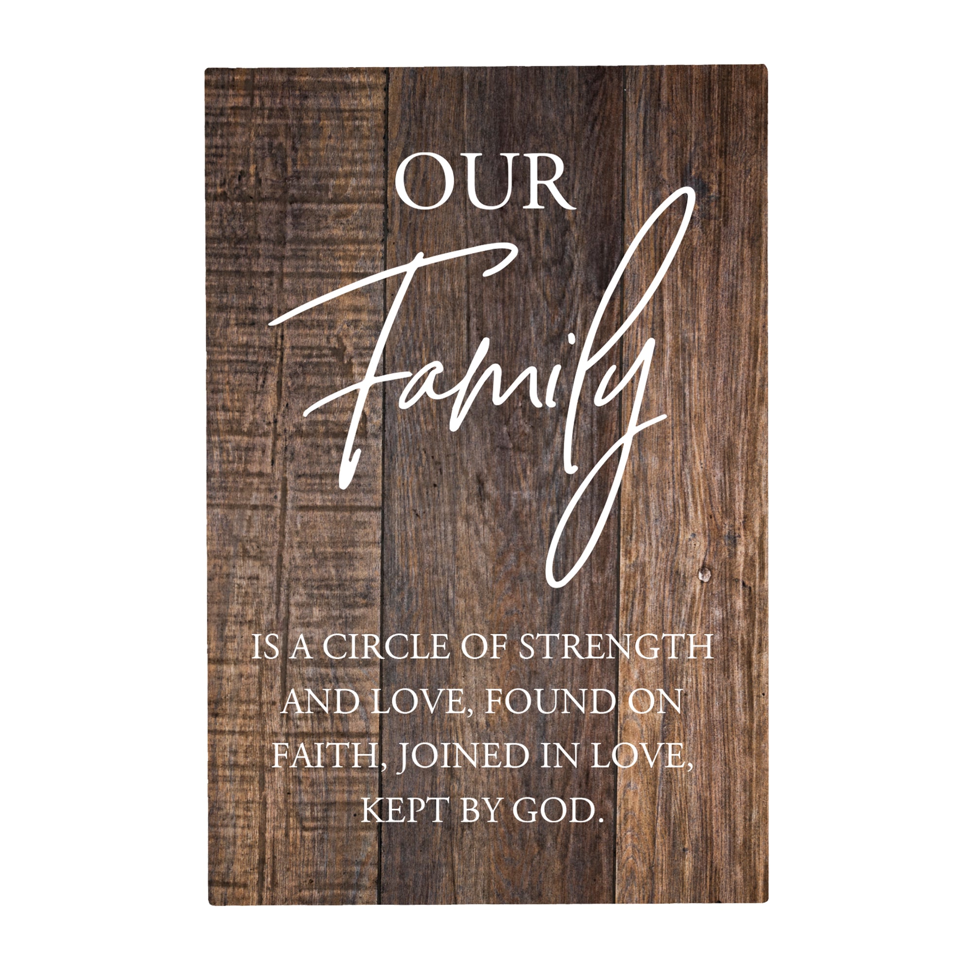Wood Wall Sign with Inspirational Quote Our Family Is A Circle Table Top Home Office Desk Decoration 5.5x8in