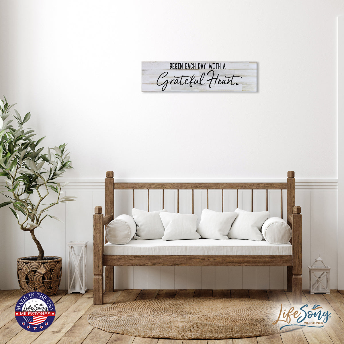 Inspirational Everyday Home and Family Wooden Wall Art Hanging Plaque 10 x 40 – Each Day With A