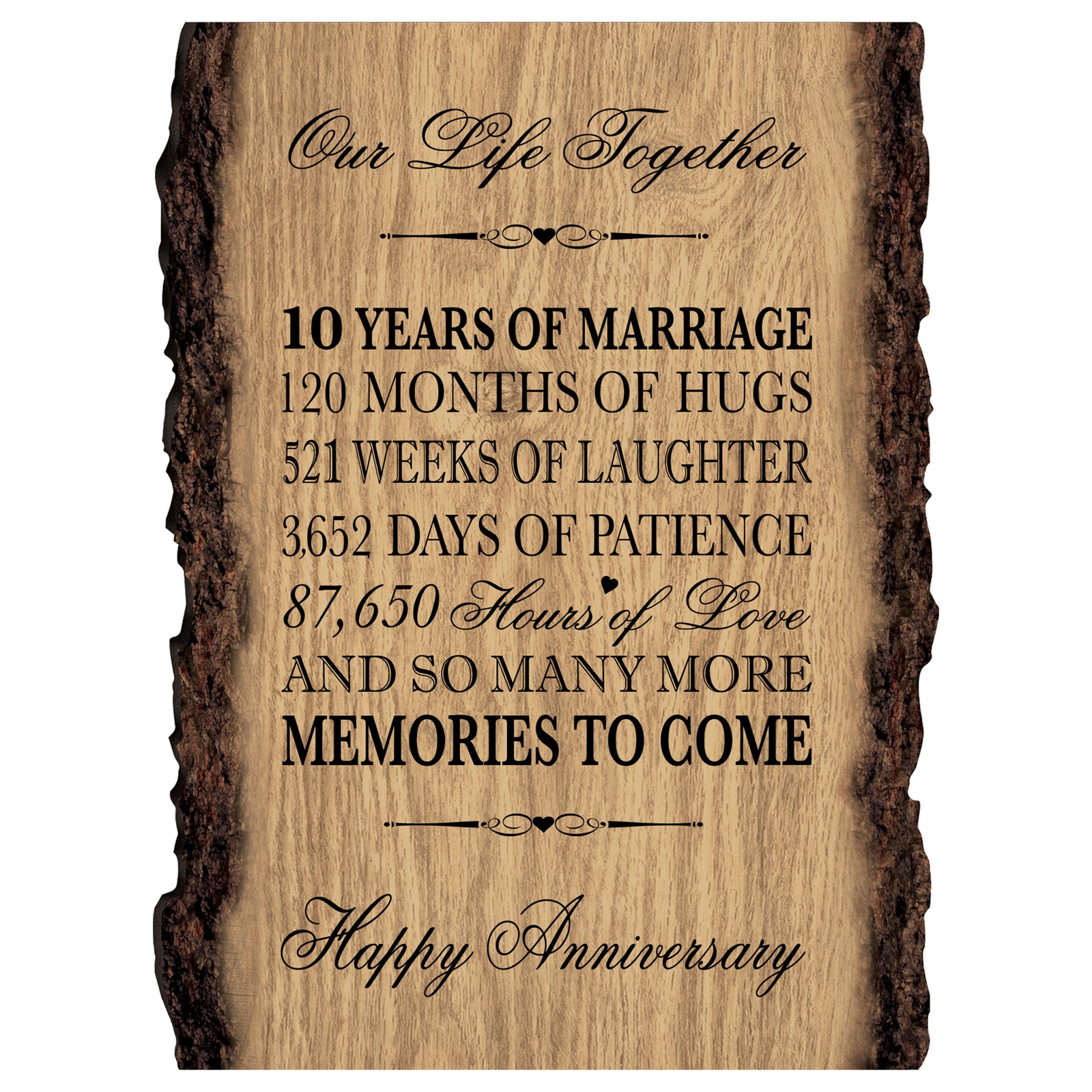 Rustic Wedding Anniversary 9x12 Barky Wall Plaque Gift For Parents, Grandparents New Couple - 10 Years Of Marriage
