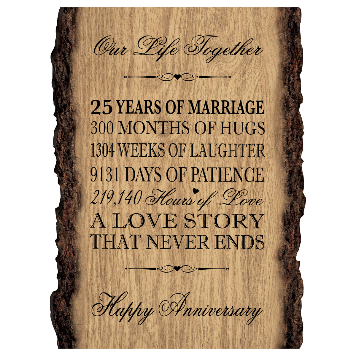 Rustic Wedding Anniversary 9x12 Barky Wall Plaque Gift For Parents, Grandparents New Couple - 25 Years Of Marriage