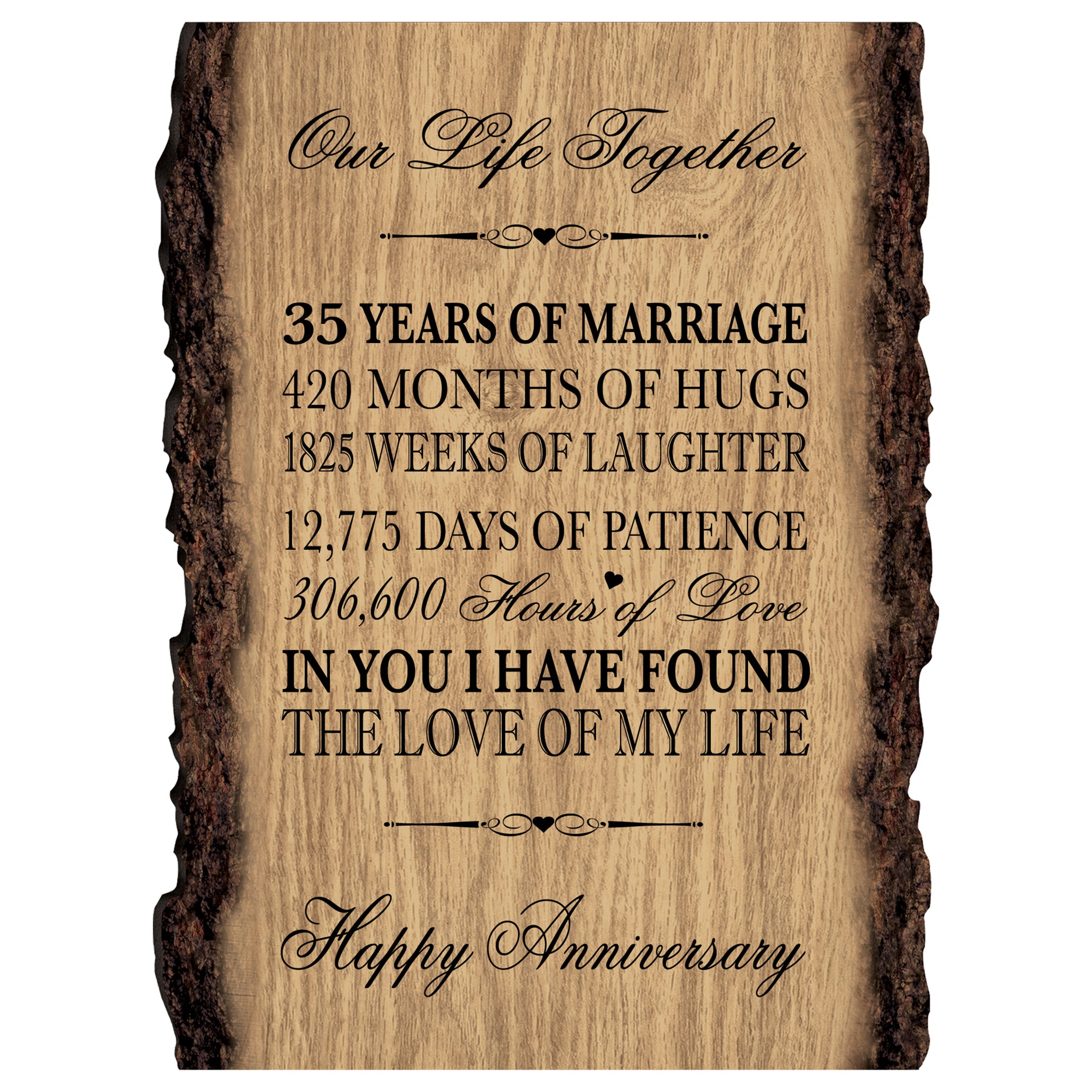 Rustic Wedding Anniversary 9x12 Barky Wall Plaque Gift For Parents, Grandparents New Couple - 35 Years Of Marriage
