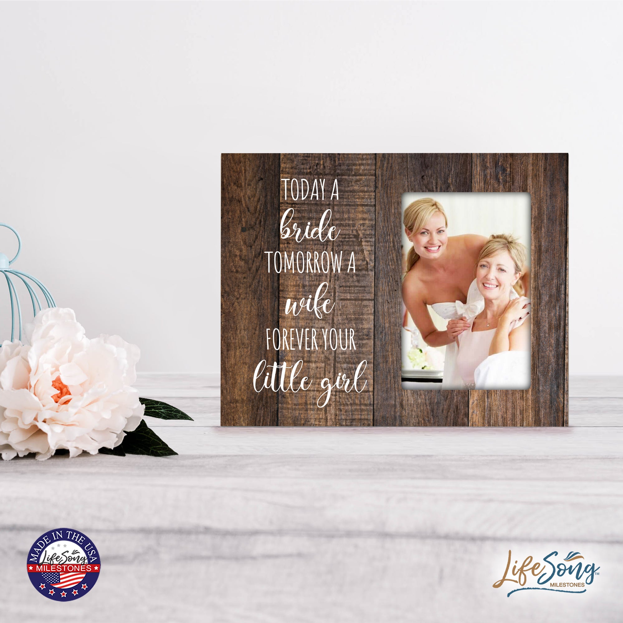 Wooden 8x10 Wedding Picture Frame Holds 4x6 Photo - Today A Bride