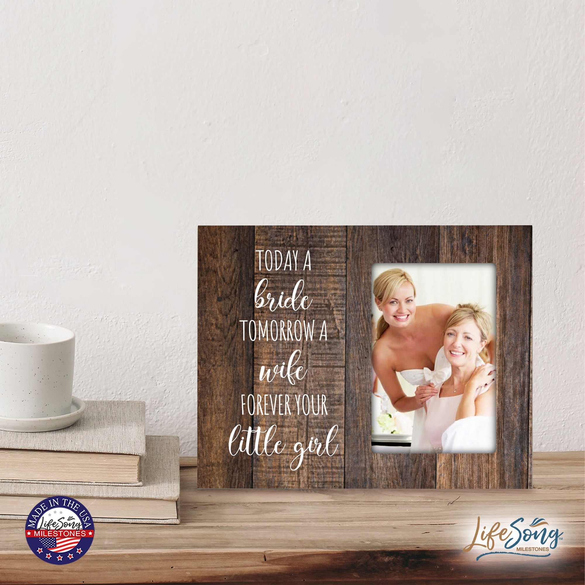 Wooden 8x10 Wedding Picture Frame Holds 4x6 Photo - Today A Bride