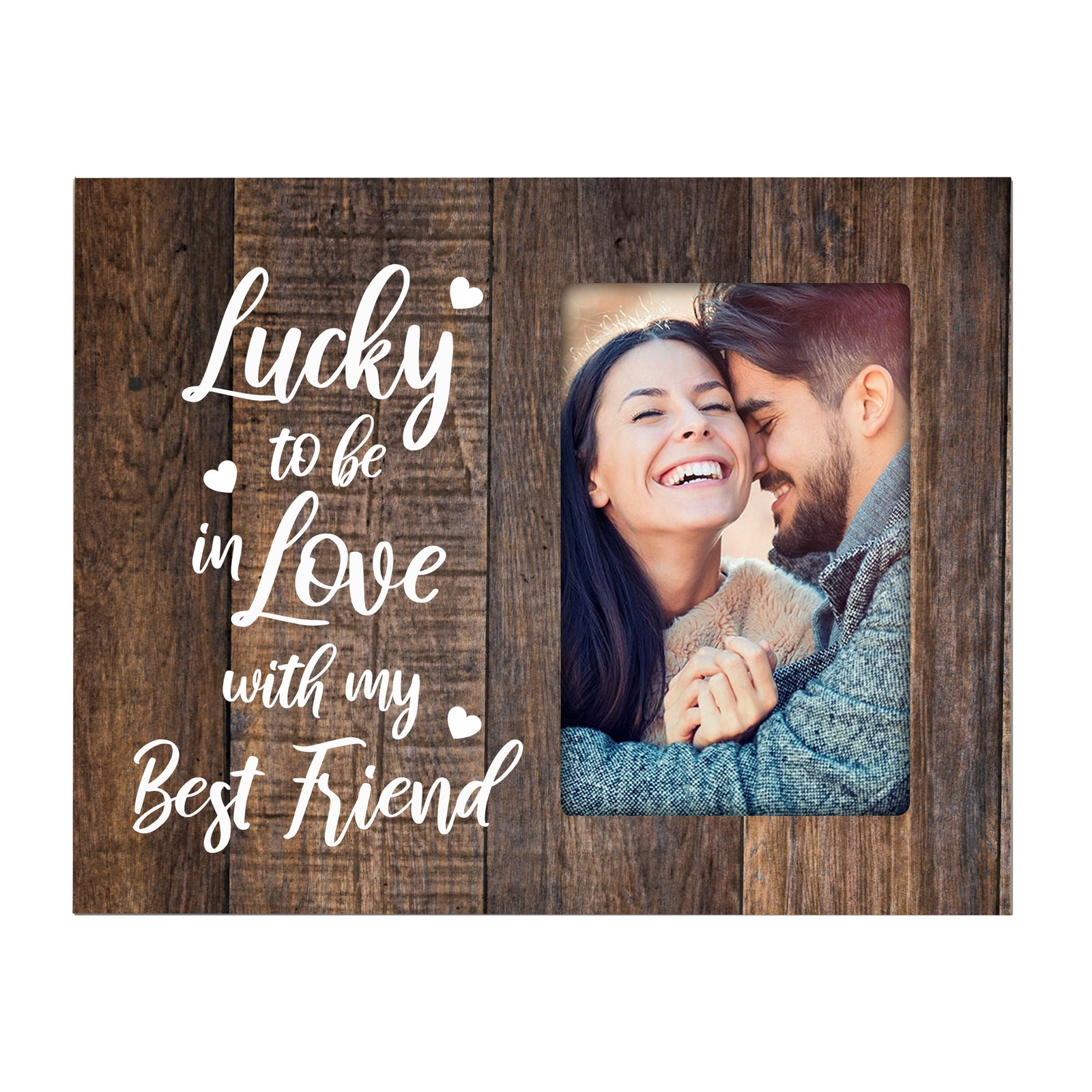 Wooden 8x10 Wedding Picture Frame Holds 4x6 Photo - Lucky To Be In Love