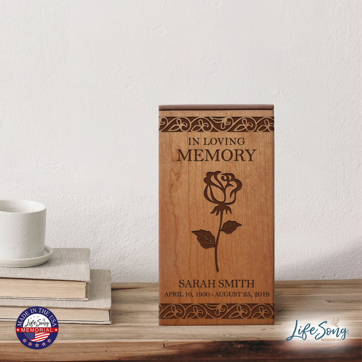 Beautifully Engraved Wooden Keepsake Urn Box for Honoring Loved Ones