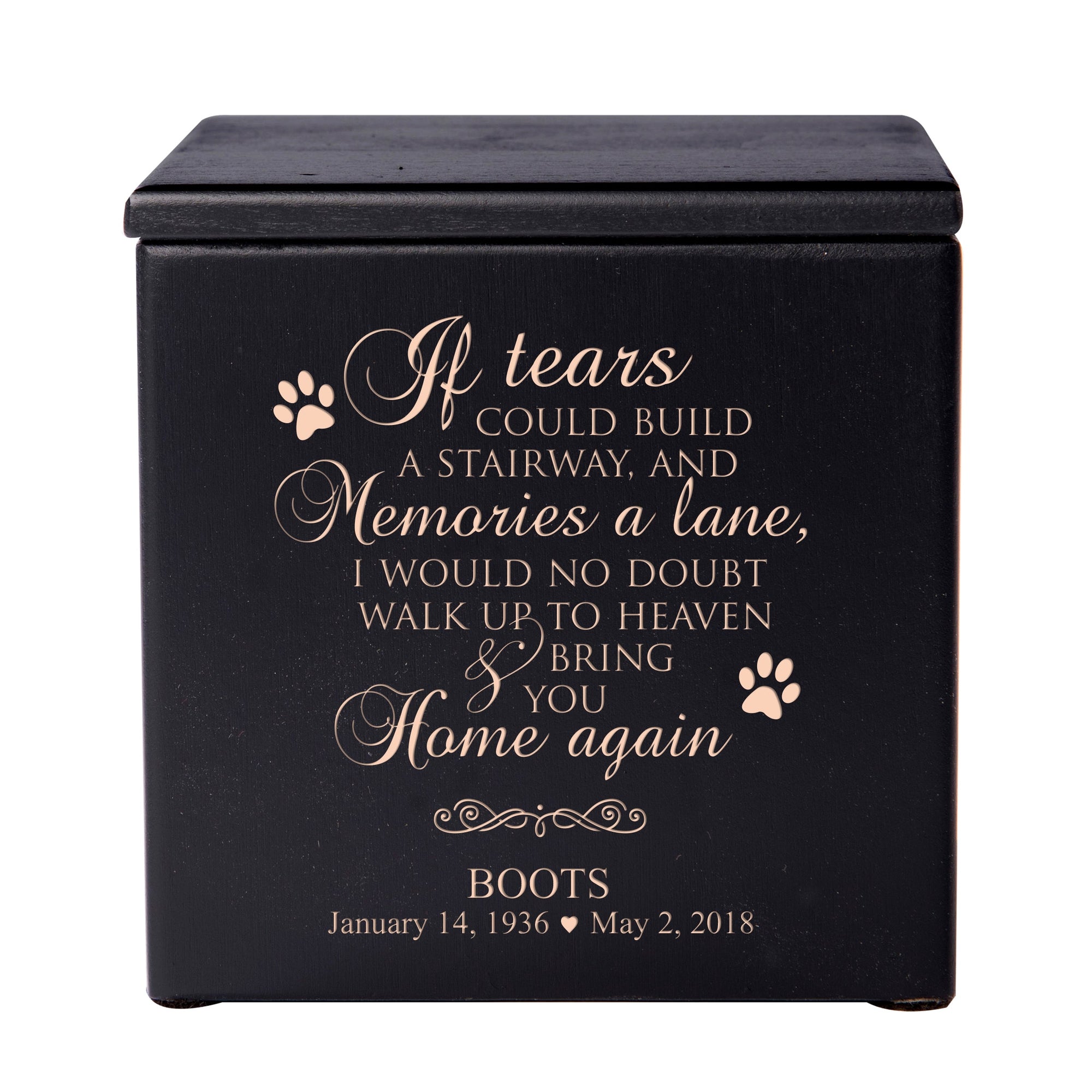 Pet Memorial Keepsake Cremation Urn Box for Dog or Cat - If Tears Could Build A Stairway