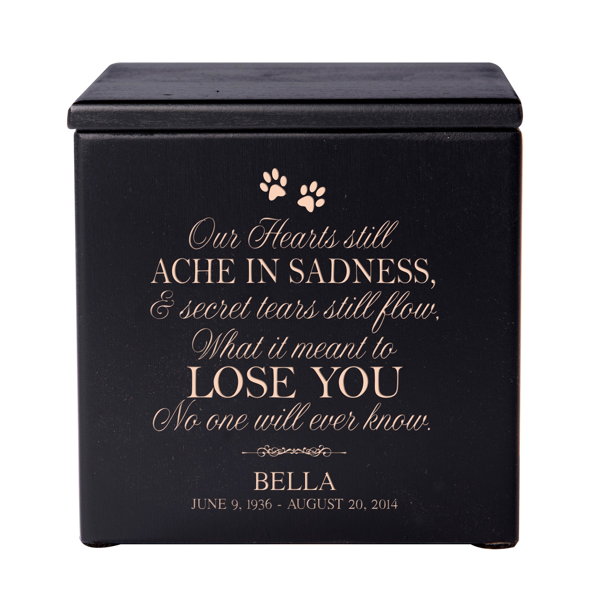 Pet Memorial Keepsake Cremation Urn Box for Dog or Cat - Our Hearts Still Ache In Sadness