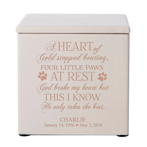 Pet Memorial Keepsake Cremation Urn Box for Dog or Cat - A Heart of Gold