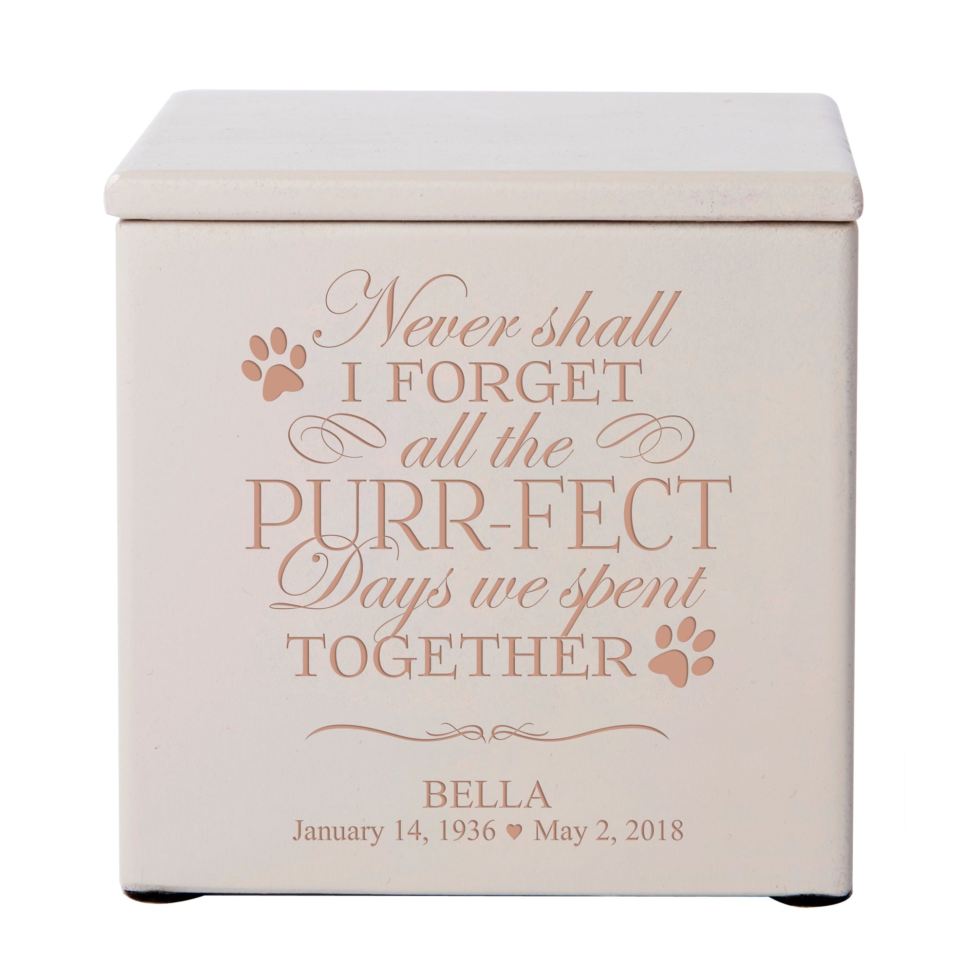 Pet Memorial Keepsake Cremation Urn Box for Cat - Never Shall I Forget
