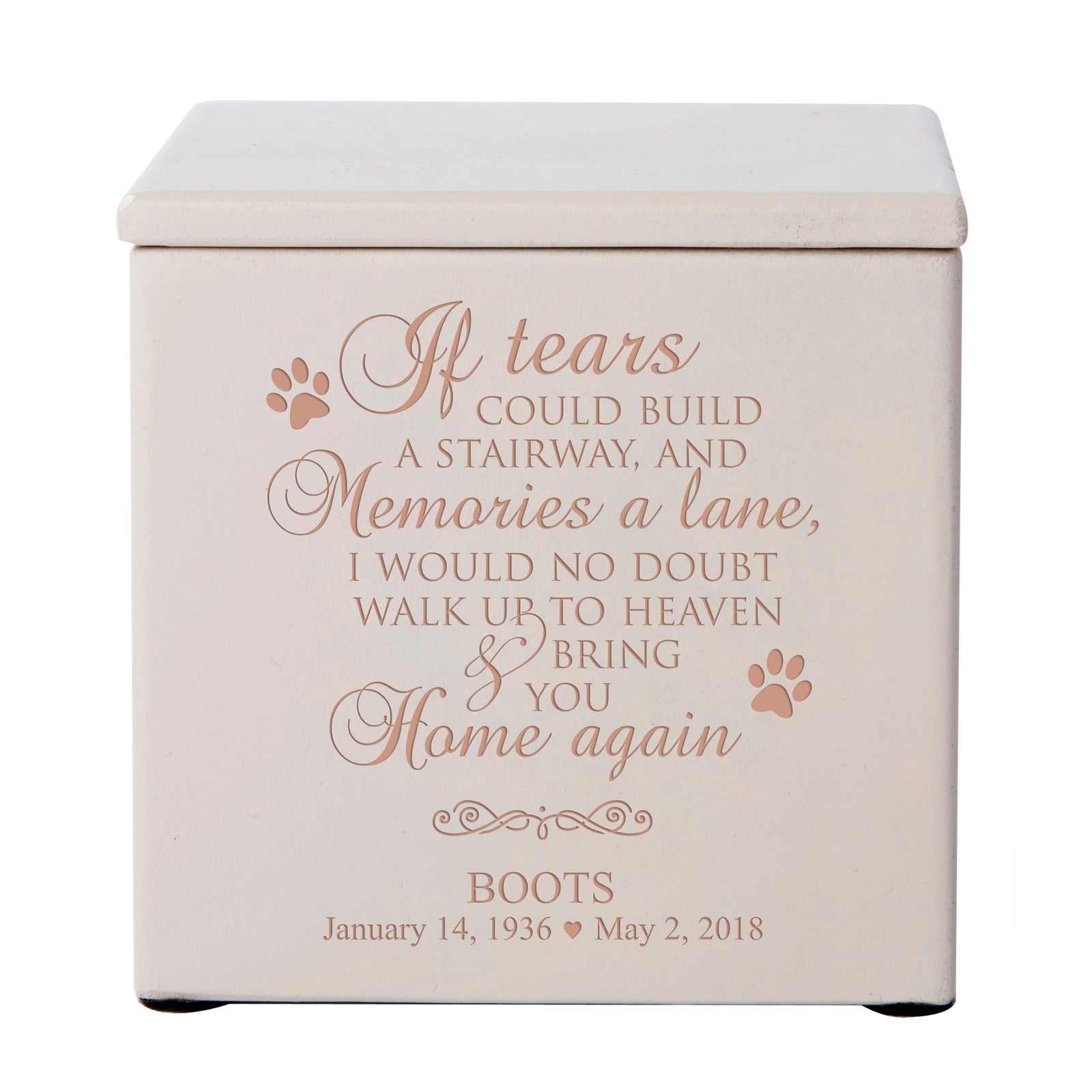 Pet Memorial Keepsake Cremation Urn Box for Dog or Cat - If Tears Could Build A Stairway