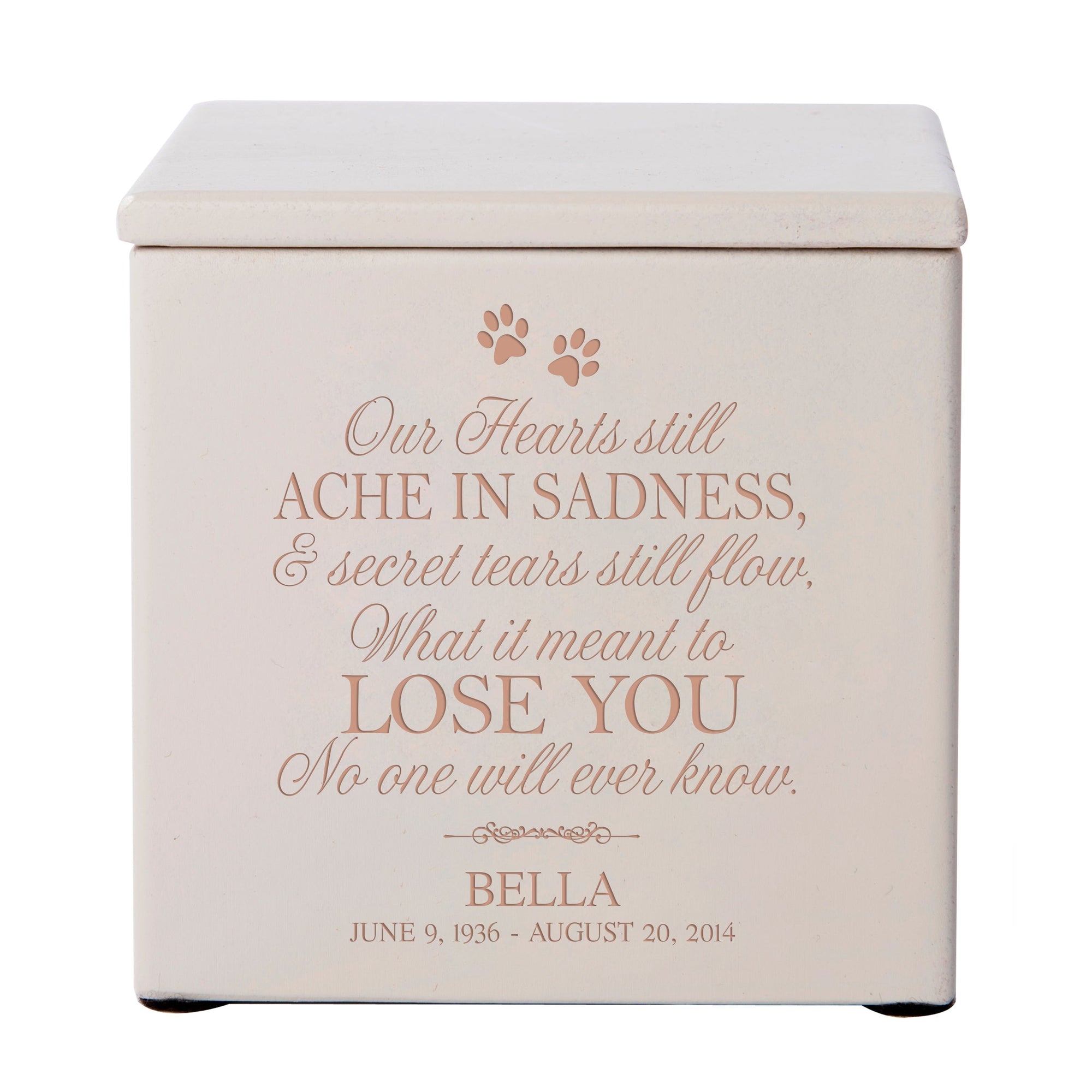 Pet Memorial Keepsake Cremation Urn Box for Dog or Cat - Our Hearts Still Ache In Sadness