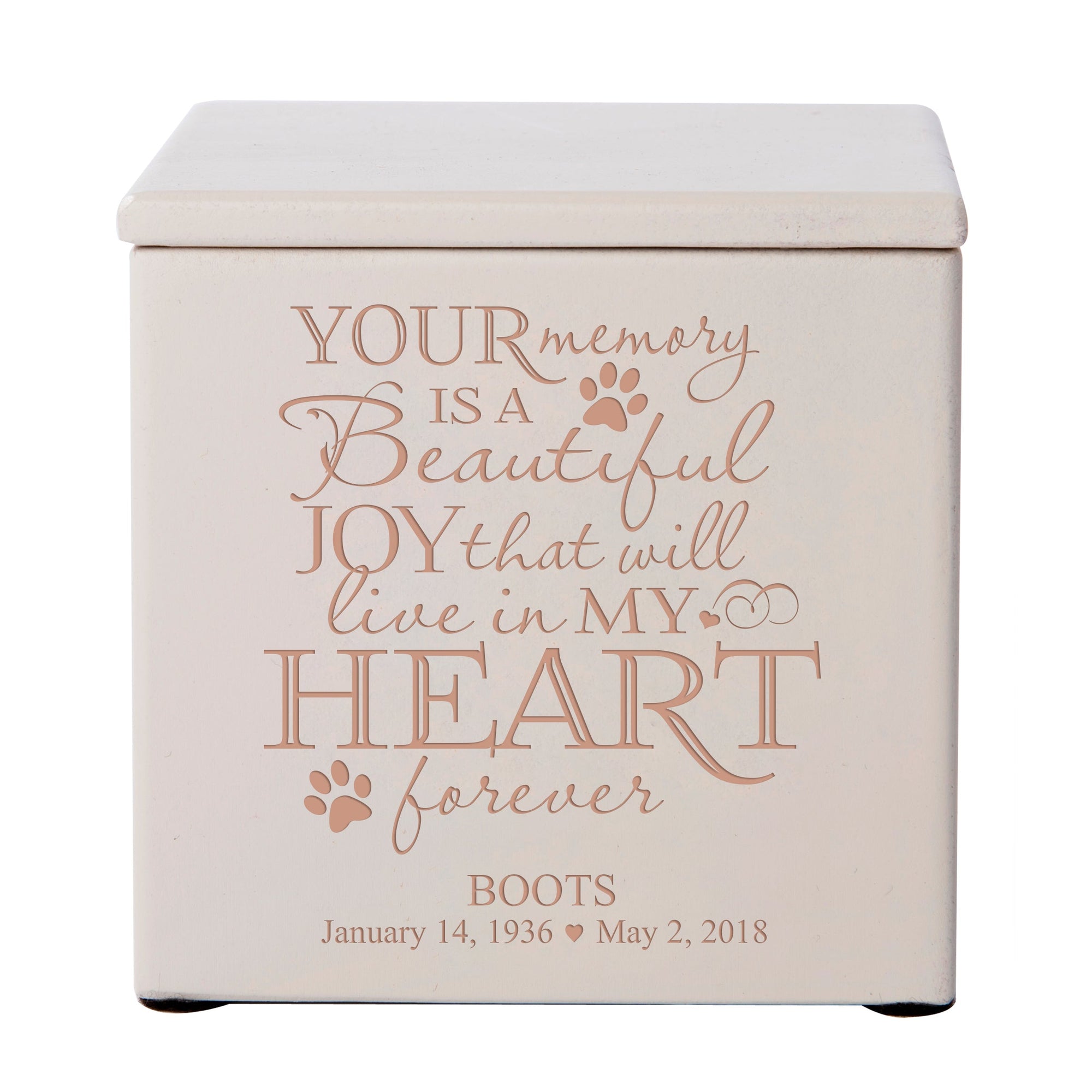 Pet Memorial Keepsake Cremation Urn Box for Dog or Cat - Your Memory Is A Beautiful Joy