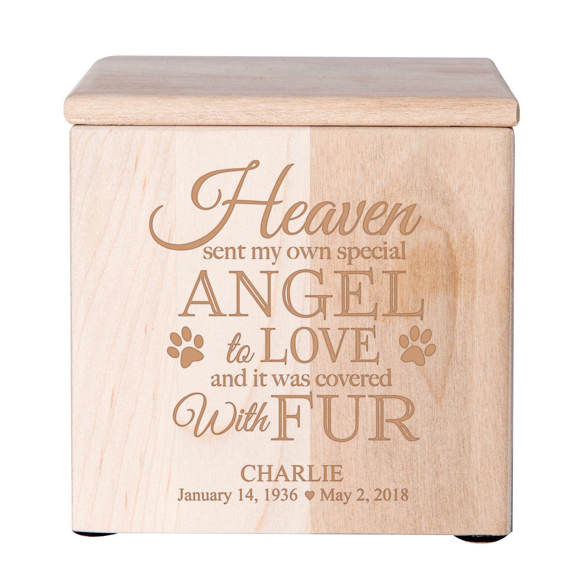 Pet Memorial Keepsake Cremation Urn Box for Dog or Cat - Heaven Sent My Own Angel