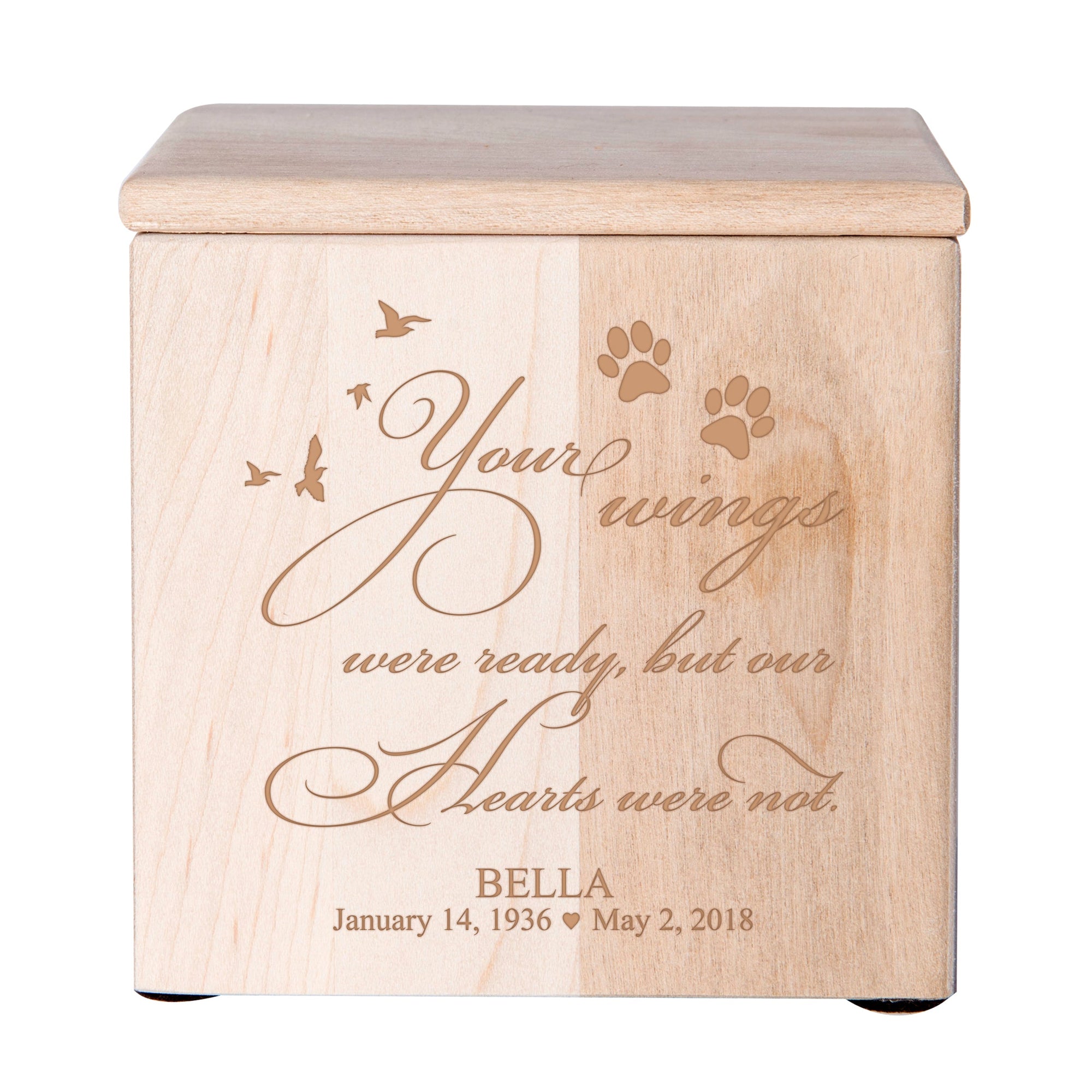 Pet Memorial Keepsake Cremation Urn Box for Dog or Cat - Your Wings Were Ready