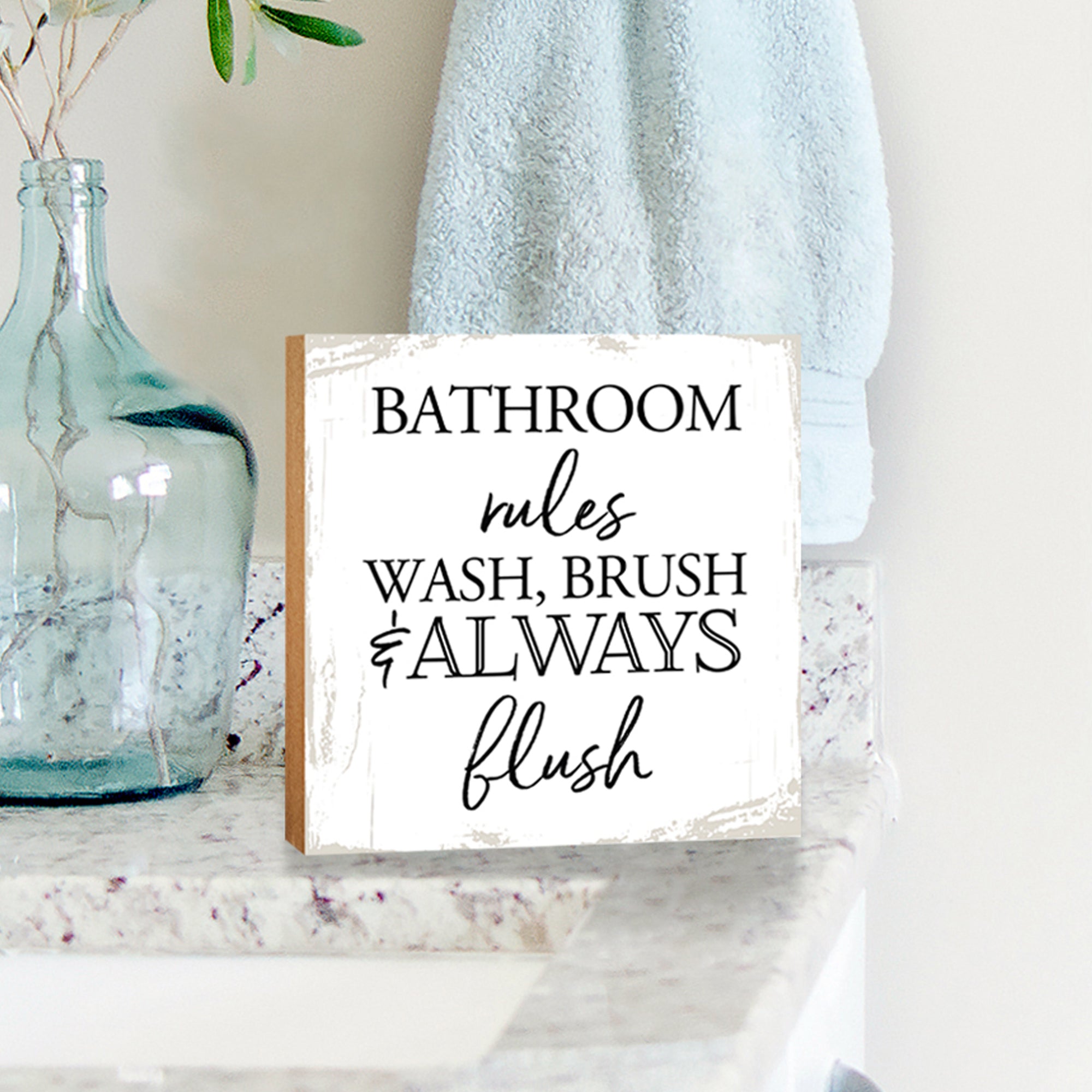 Wooden BATHROOM 6x6 Block shelf decor (Bathroom Rules) Inspirational Plaque Tabletop and Family Home Decoration