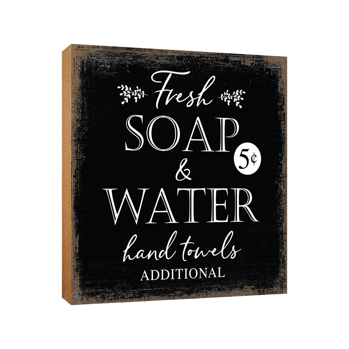 Wooden BATHROOM 6x6 Block shelf decor (Fresh Soap &amp; Water Additional) Inspirational Plaque Tabletop and Family Home Decoration