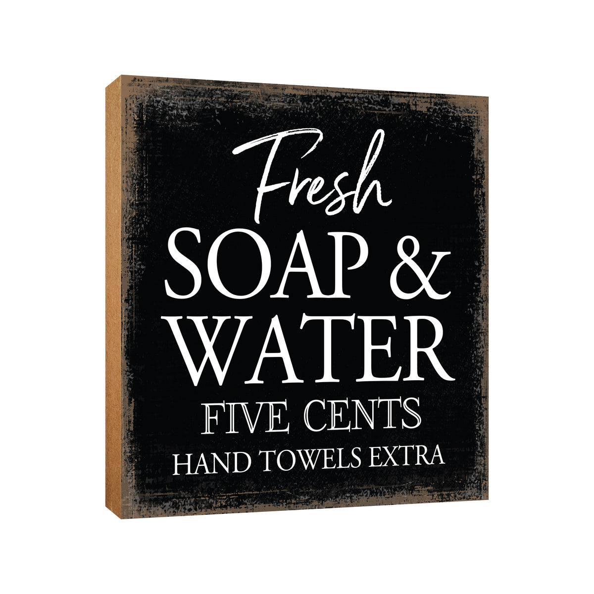 Wooden BATHROOM 6x6 Block shelf decor (Fresh Soap &amp; Water Extra) Inspirational Plaque Tabletop and Family Home Decoration