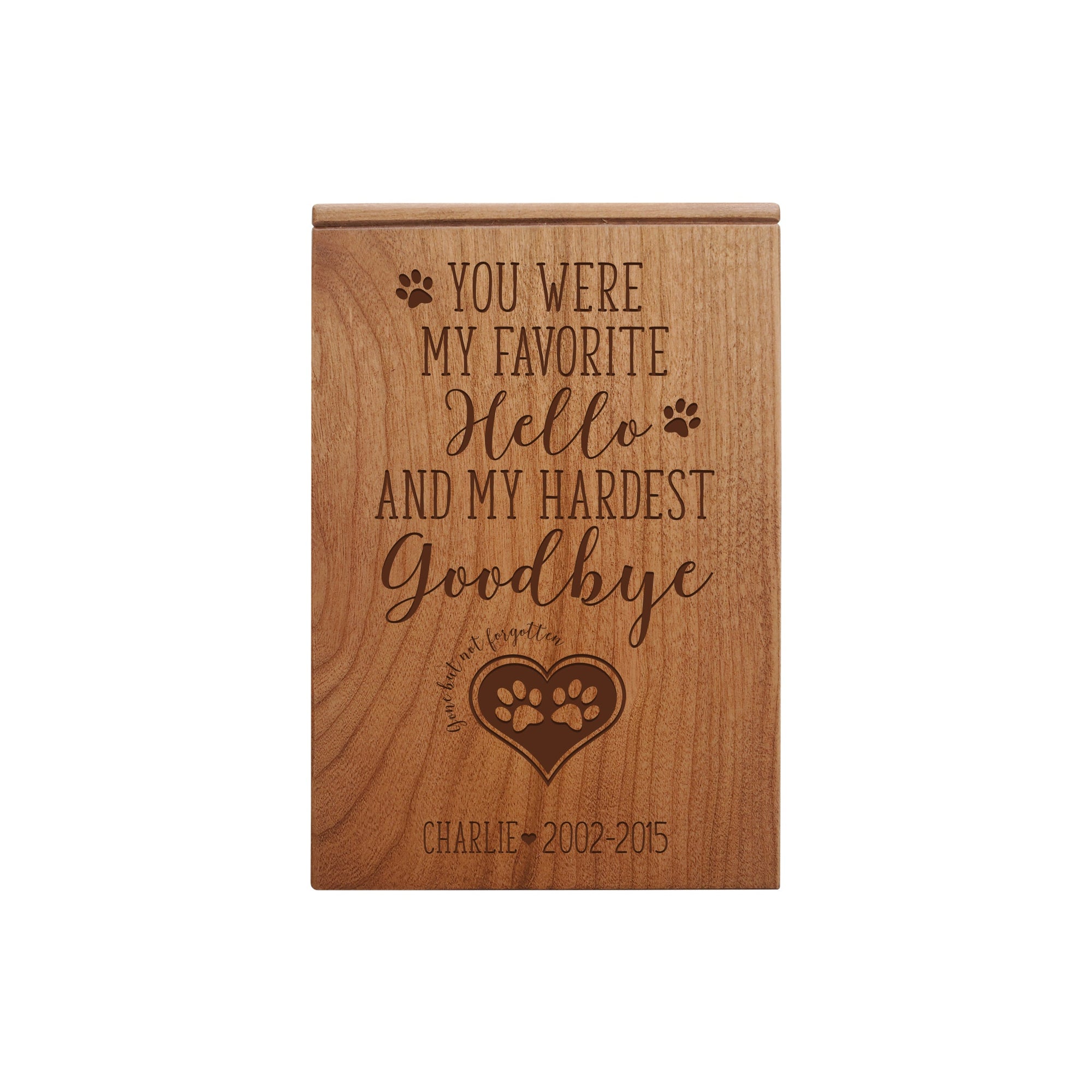Pet Memorial Keepsake Cremation Urn Box For Dog or Cat - You Were My Favorite Hello