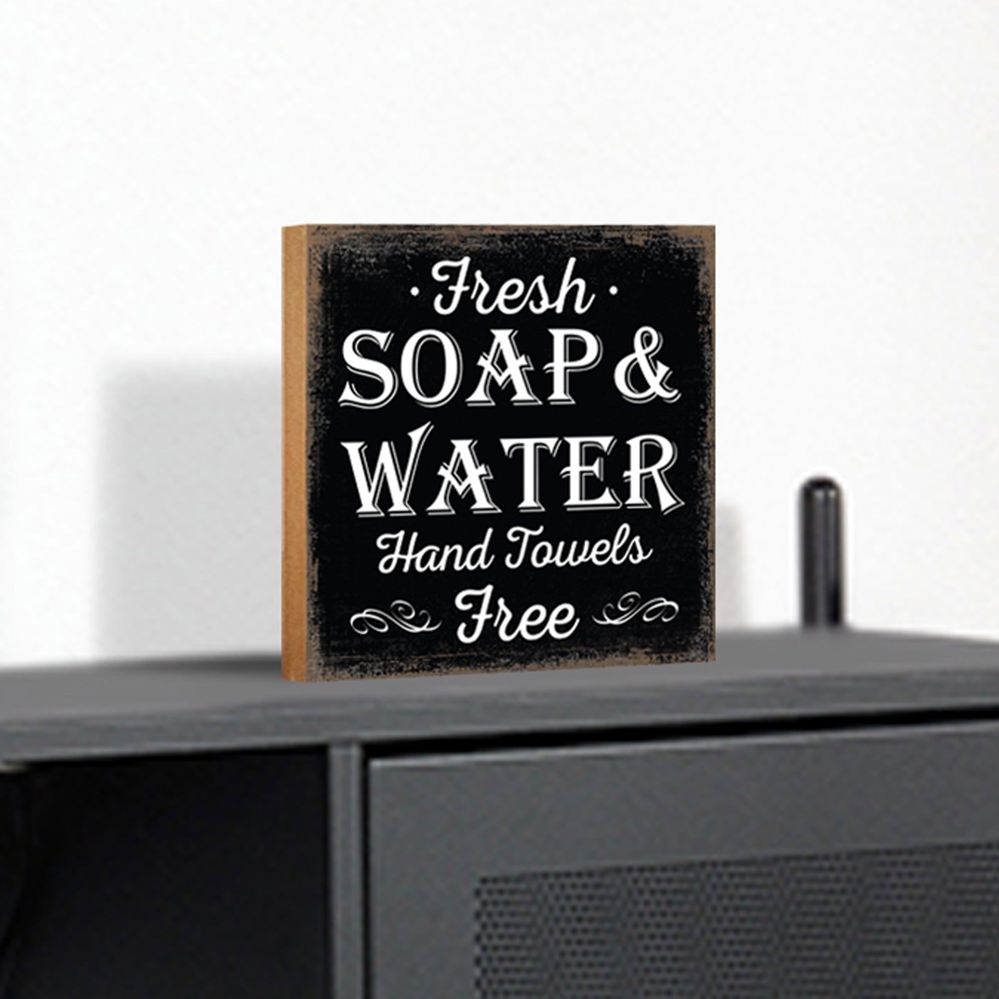 Wooden BATHROOM 6x6 Block shelf decor (Fresh Soap & Water Free) Inspirational Plaque Tabletop and Family Home Decoration