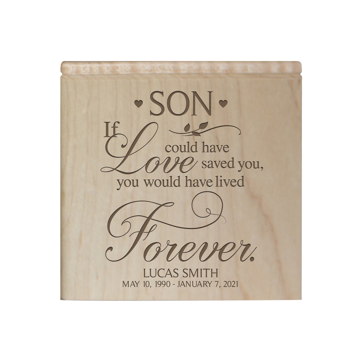 Custom Memorial Handcrafted Wooden Keepsake Urn Box for Son