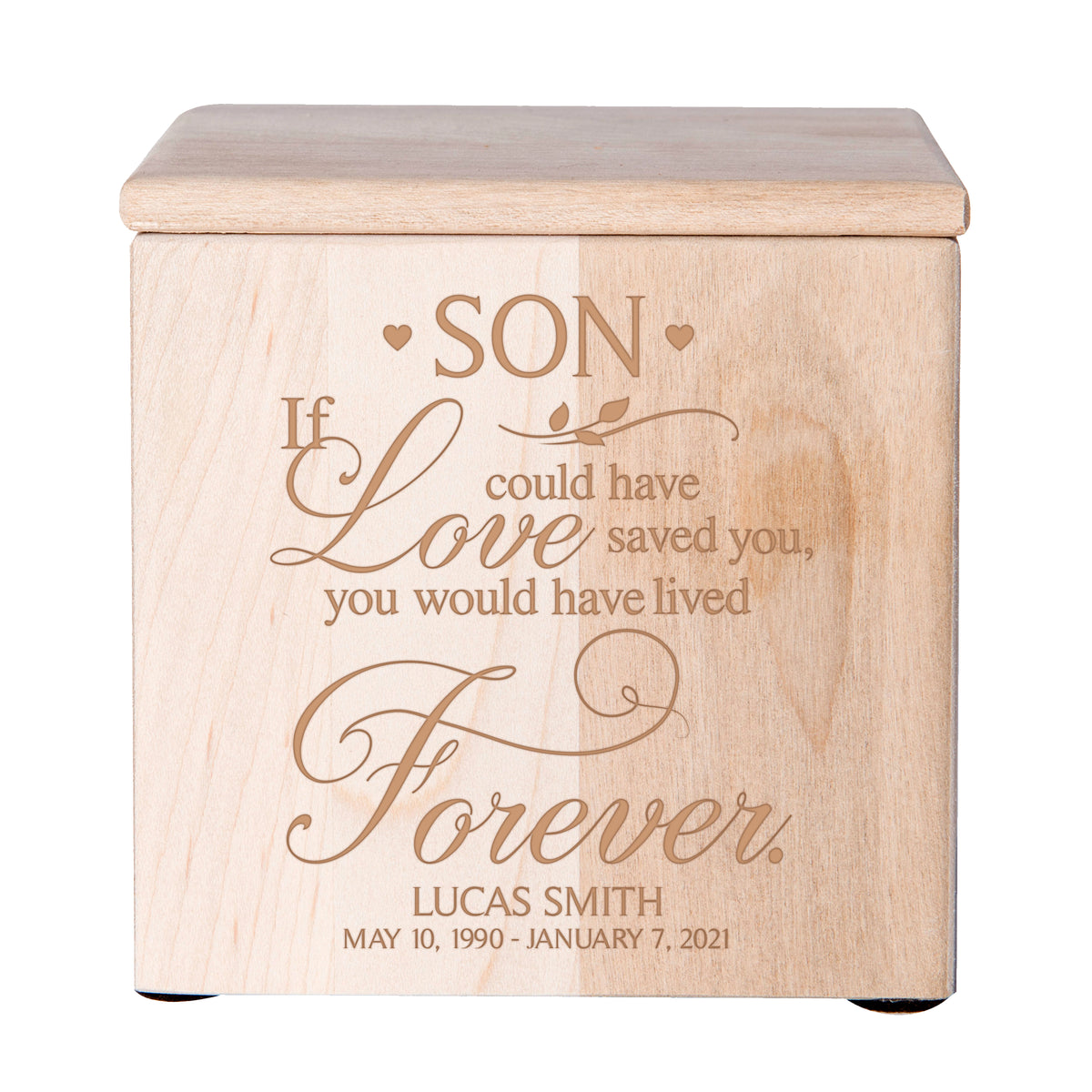 Small Personalized Wooden Keepsake Urn Box for Son