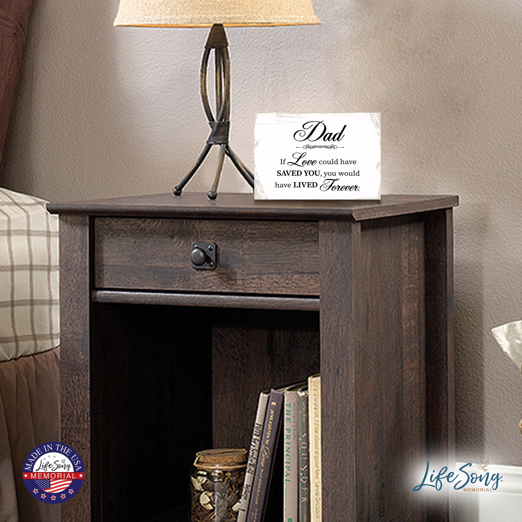 Modern Inspirational Memorial 5.5x 8 inches Wooden Sign Dad, If Love Could - Plaque Tabletop Decoration Loss of Loved One Bereavement Sympathy Keepsake