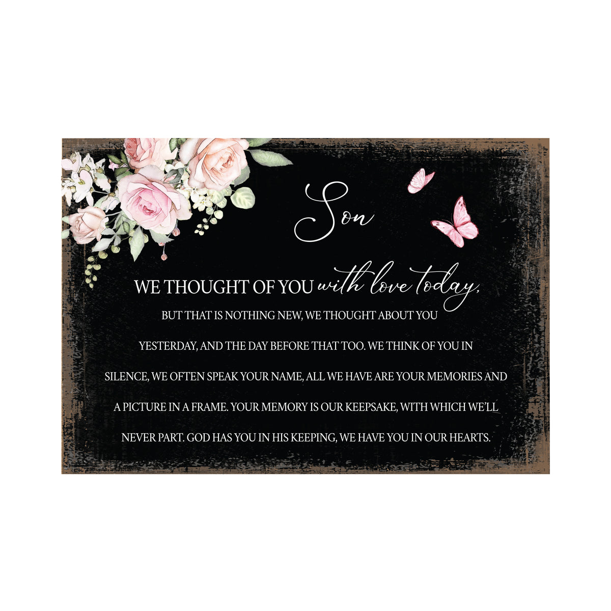 Son, We Thought Of You Wooden Floral 5.5x8 Inches Memorial Art Sign Table Top and shelf decor For Home Décor