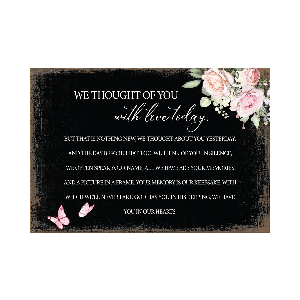We Thought Of You Wooden Floral 5.5x8 Inches Memorial Art Sign Table Top and shelf decor For Home Décor