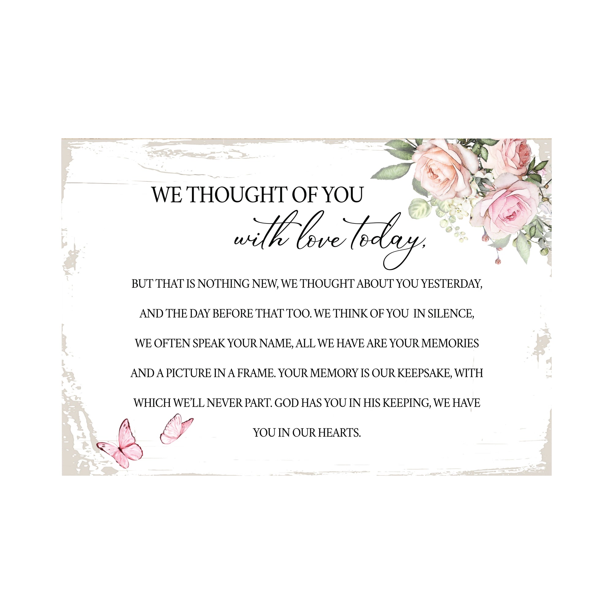 We Thought Of You Wooden Floral 5.5x8 Inches Memorial Art Sign Table Top and shelf decor For Home Décor