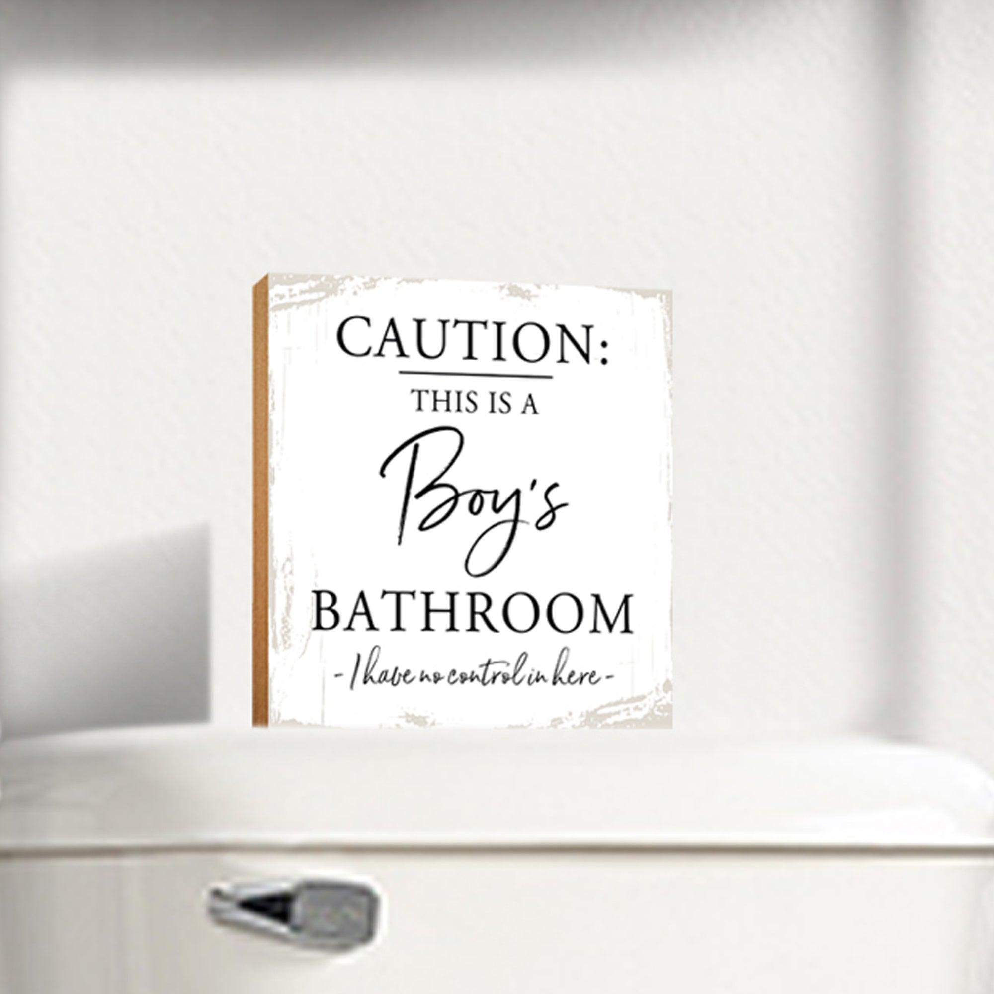 Wooden BATHROOM 6x6 Block shelf decor (Caution Boys Bathroom) Inspirational Plaque Tabletop and Family Home Decoration