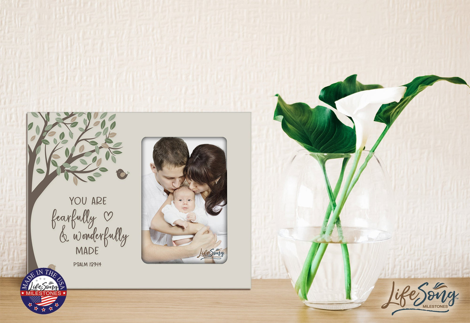 1st Baptism Blessing Photo Frame Gift For Newborn - Fearfully & Wonderfully - LifeSong Milestones
