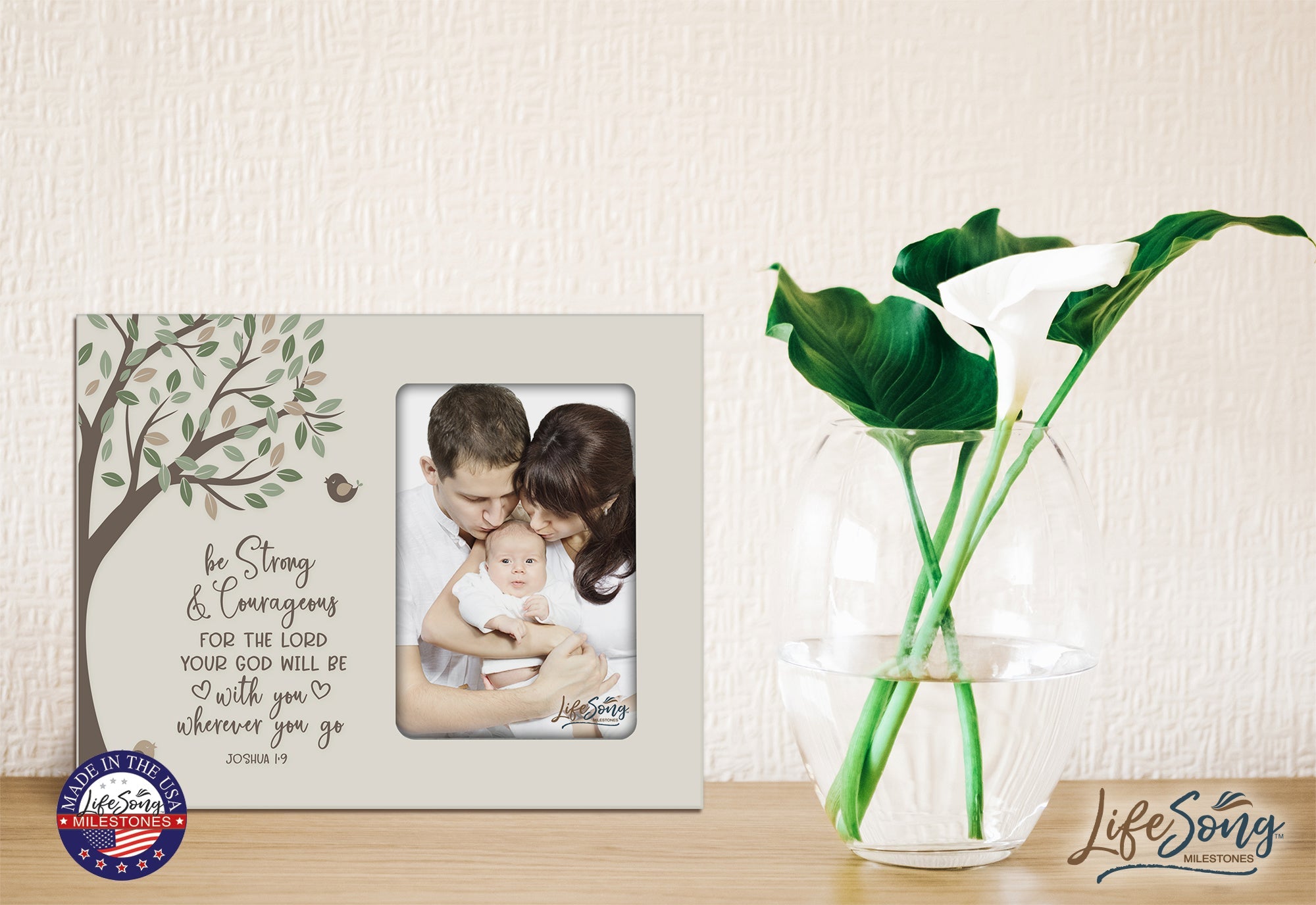 1st Baptism Blessing Photo Frame Gift For Newborn -Strong & Courageous - LifeSong Milestones