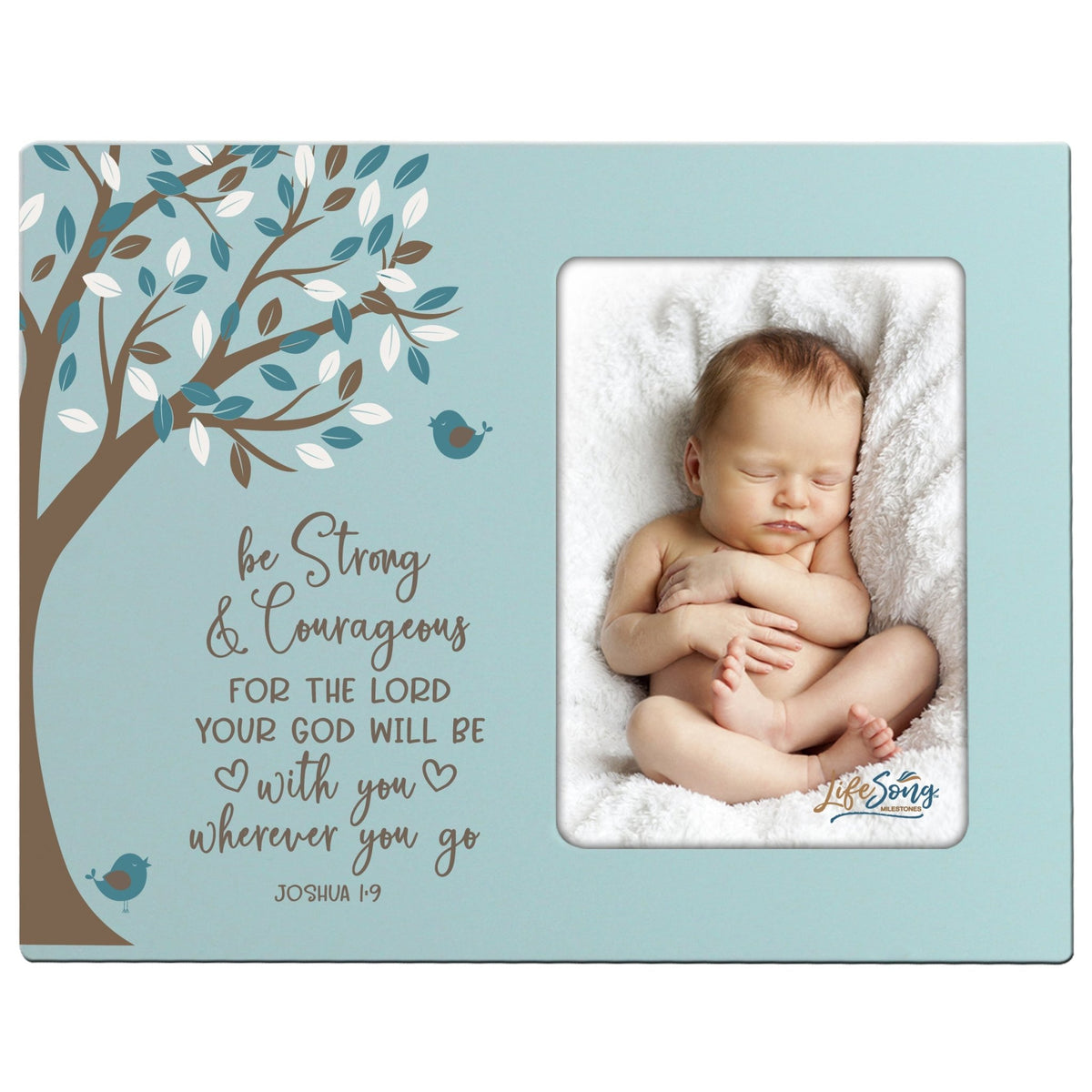 1st Baptism Blessing Photo Frame Gift For Newborn -Strong & Courageous - LifeSong Milestones