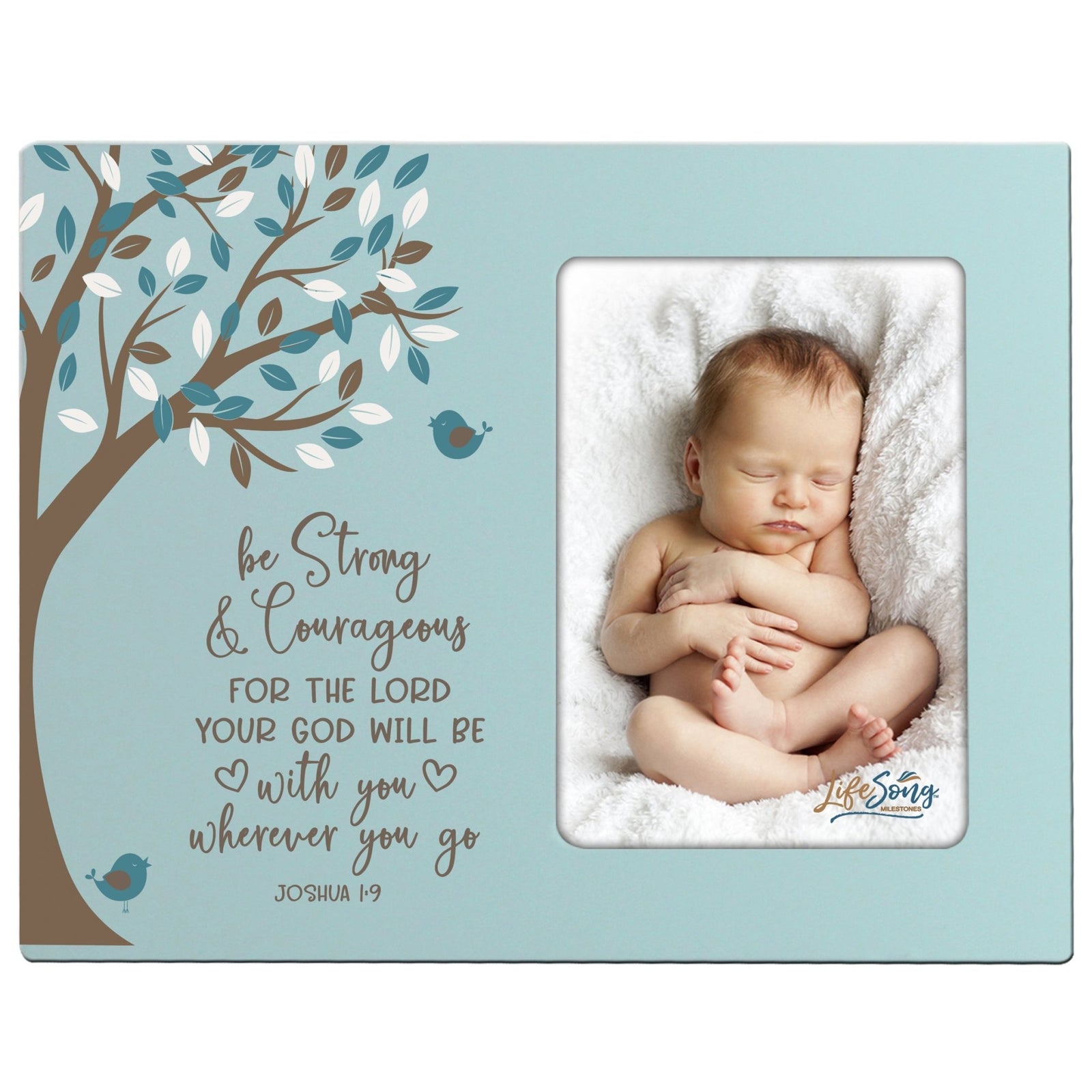 1st Baptism Blessing Photo Frame Gift For Newborn -Strong & Courageous - LifeSong Milestones