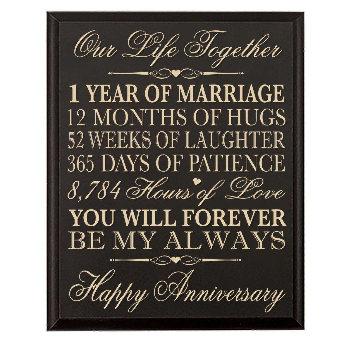 1st Wedding Anniversary Wall Plaque Gift &quot;Marriage&quot; - LifeSong Milestones