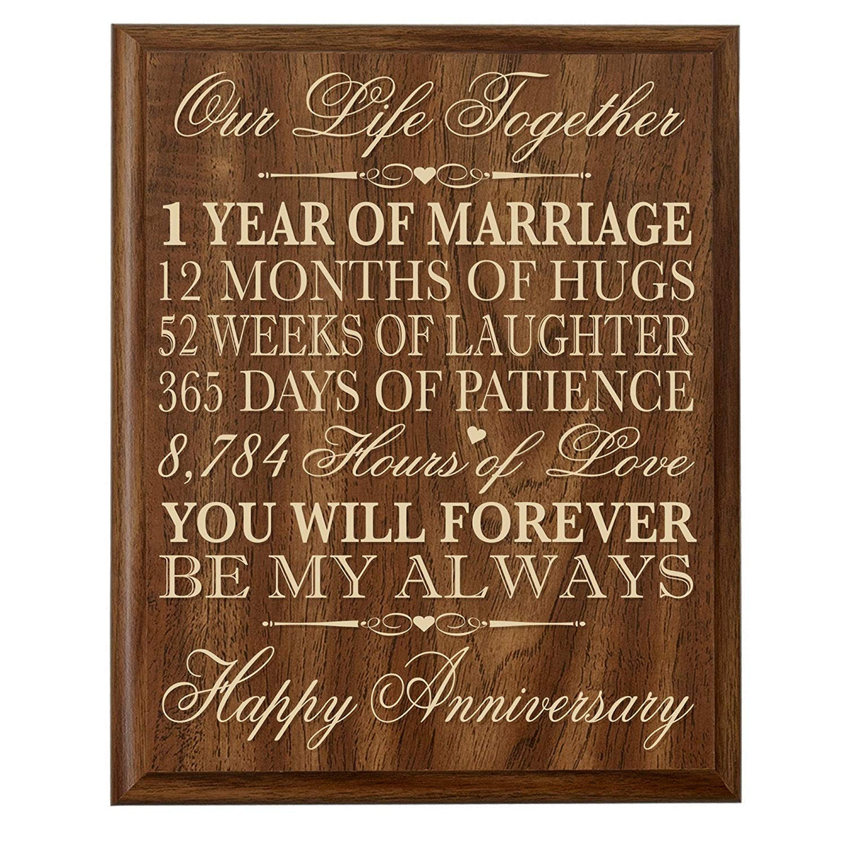 1st Wedding Anniversary Wall Plaque Gift "Marriage" - LifeSong Milestones