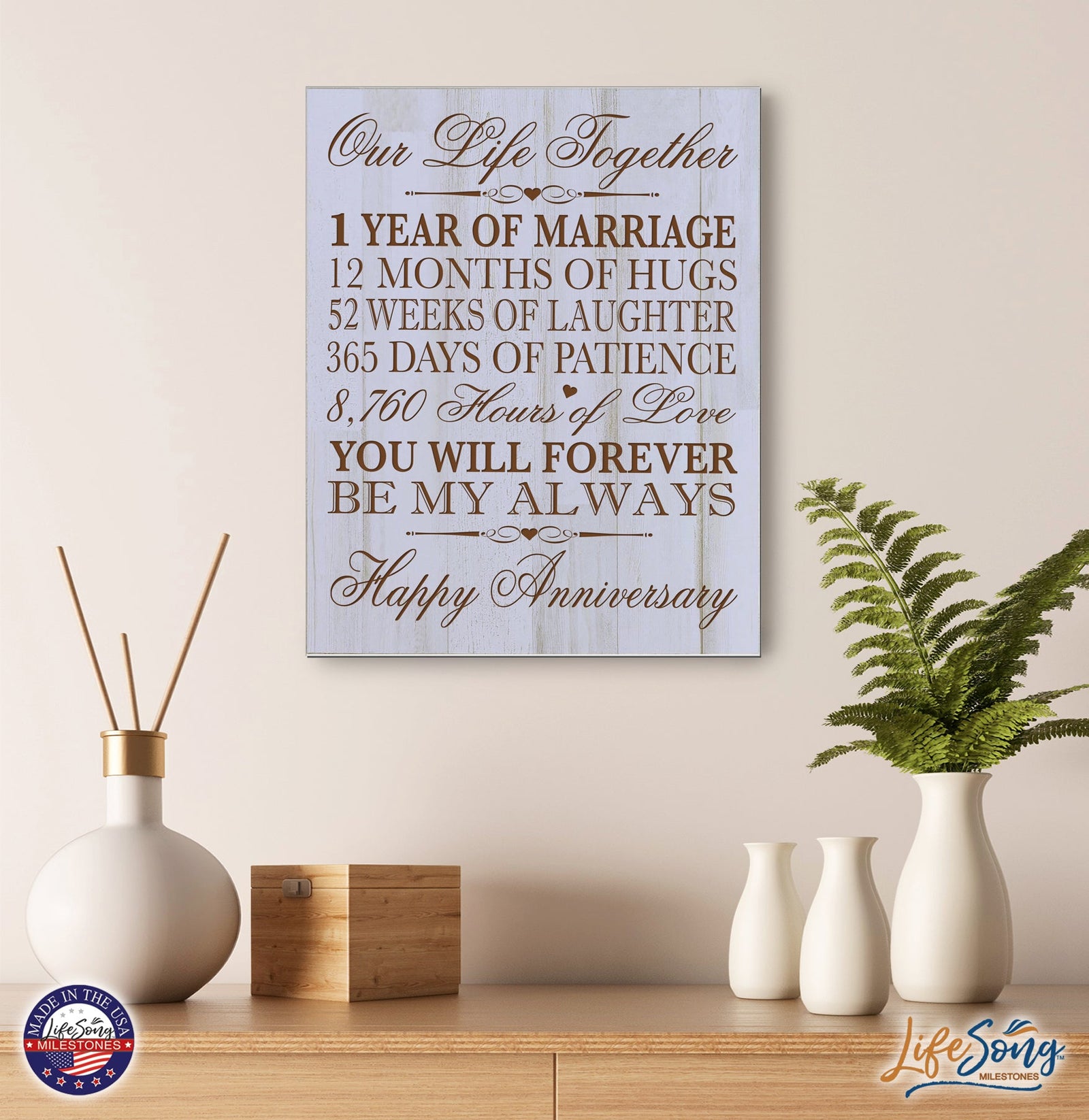 1st Wedding Anniversary Wall Plaque Gift "Marriage" - LifeSong Milestones
