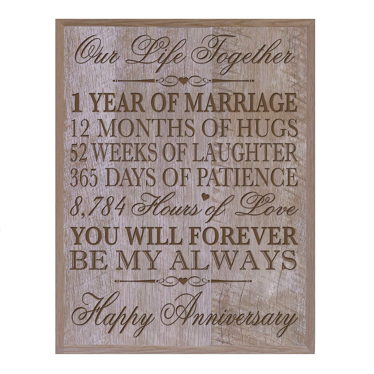 1st Wedding Anniversary Wall Plaque Gift "Marriage" - LifeSong Milestones