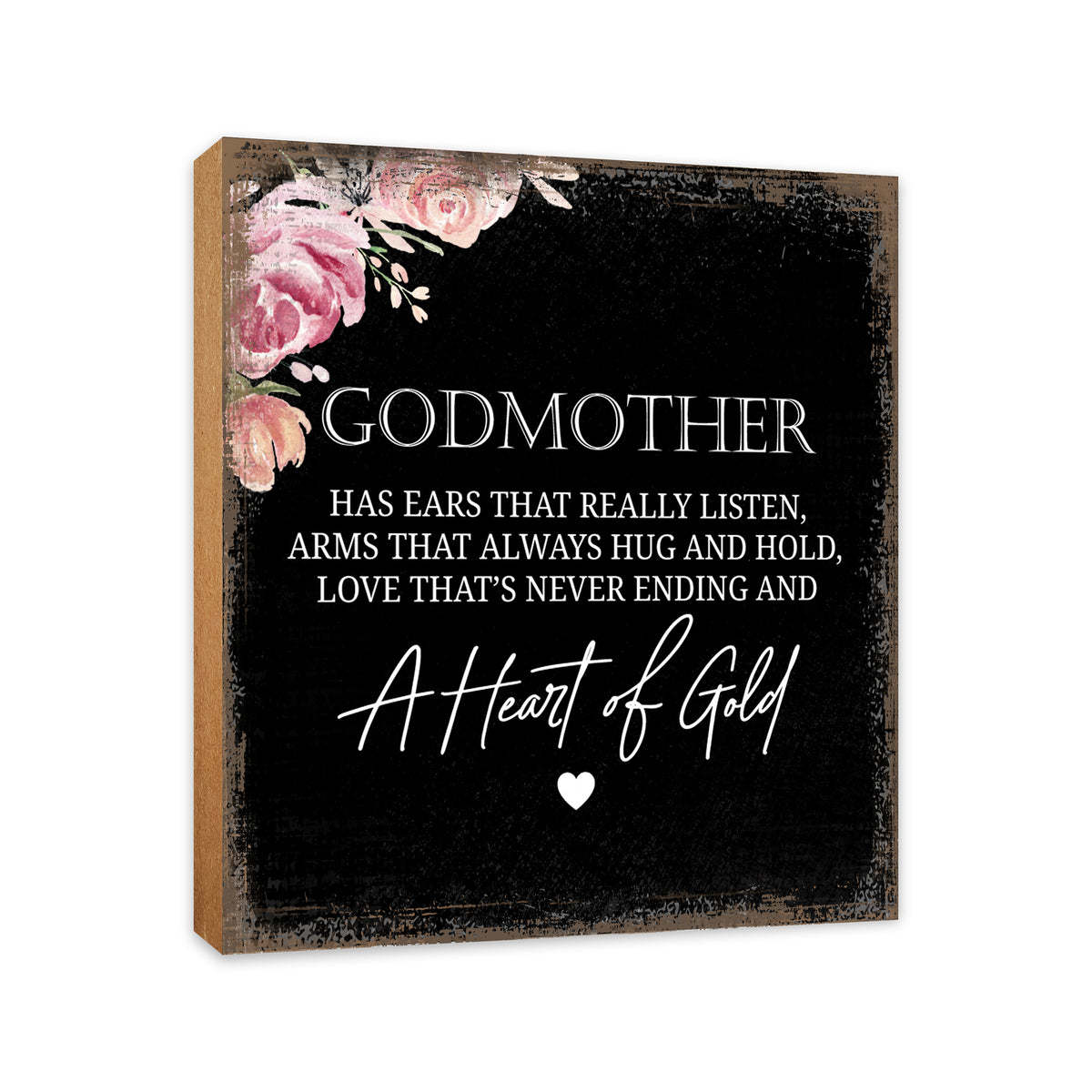 LifeSong Milestones Godmother Has Ears Heart Floral 6x6 Inches Wood Family Art Sign Tabletop and Shelving For Home Décor. Wood Family Signs, art sign tabletop, Wood Art Decor for Living Room, Bedroom, Kitchen, Dining Room, and Entryways Home Art Sign Decor.