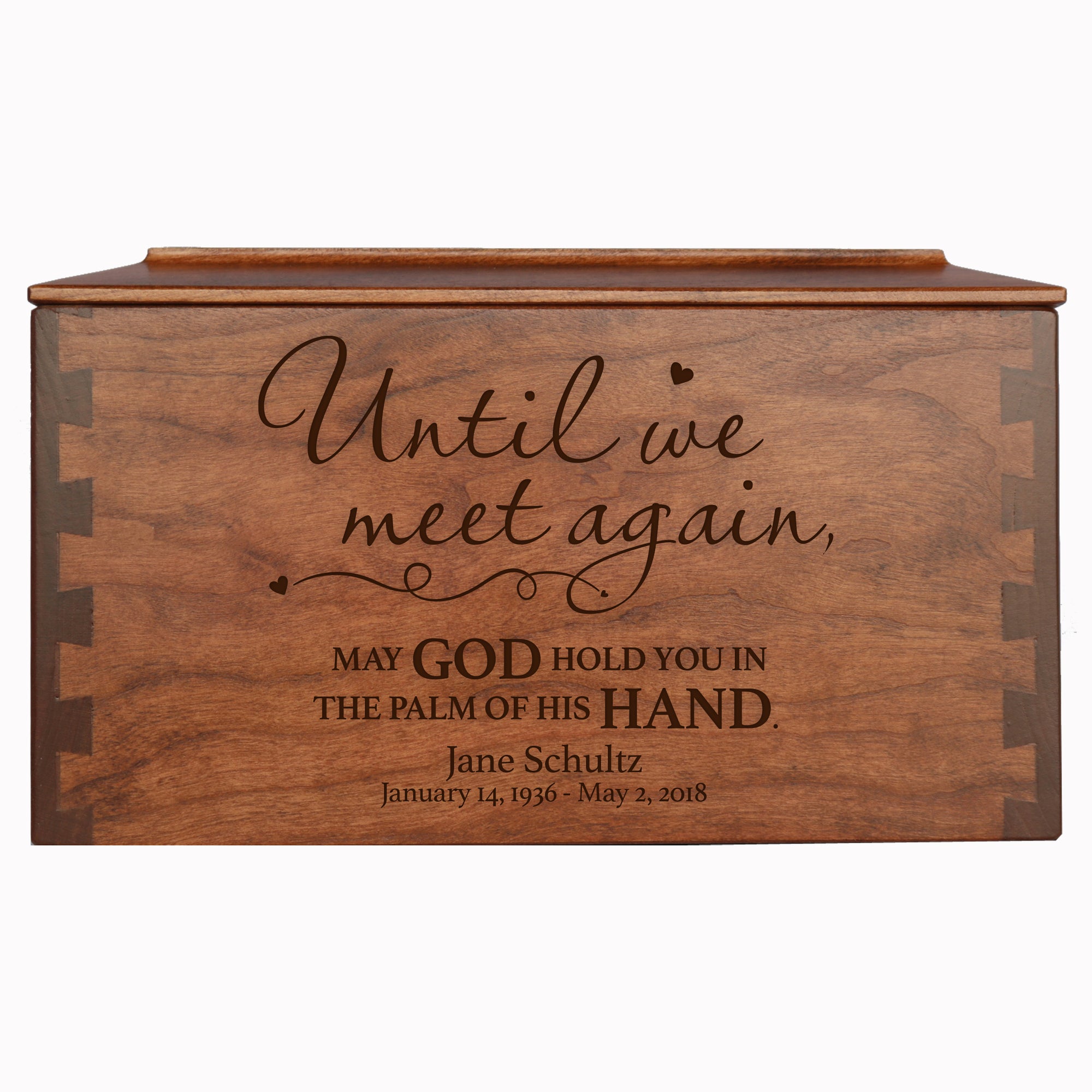 Until We Meet Again LifeSong Memorials Personalized Memorial Decorative Dovetail Cremation Urn For Human Ashes Funeral and Condolence Keepsake. Sympathy Gift for the Loss of a Loved One Bereavement Gift for Family Friends Condolence Sympathy Comfort Keepsake Funeral Decoration.