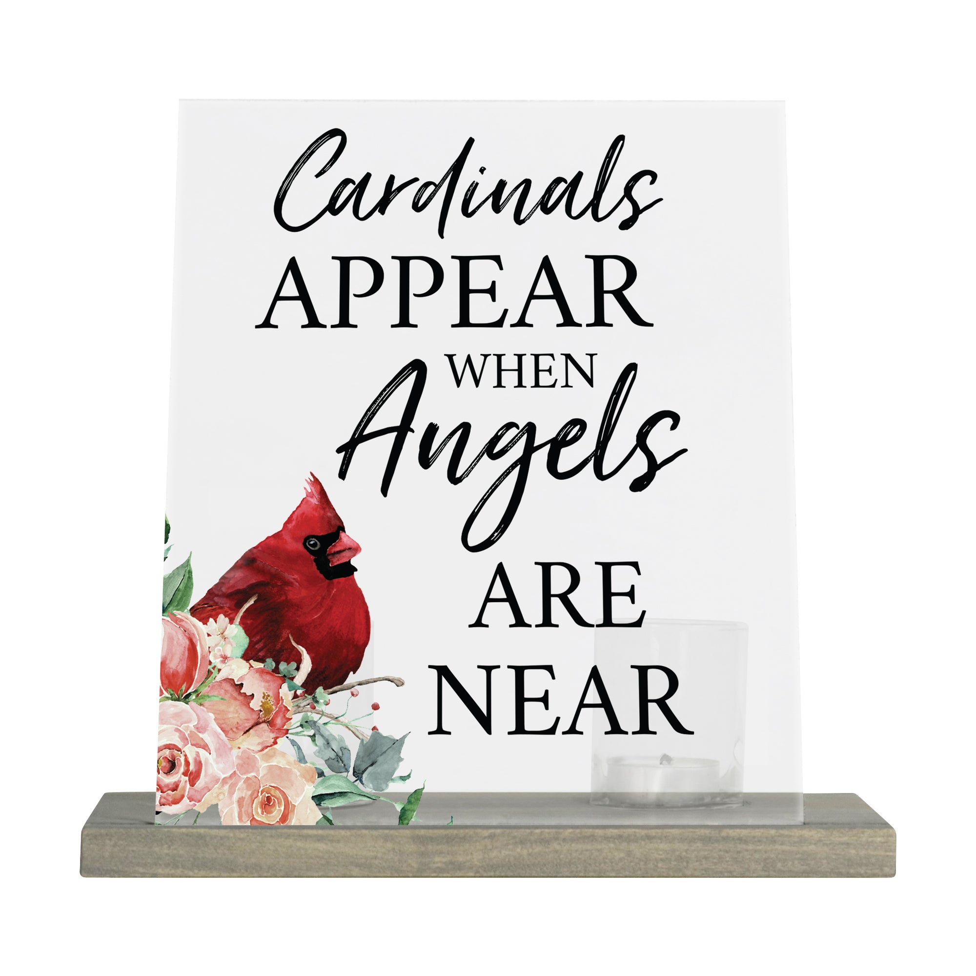 LifeSong Memorials Vintage Memorial Cardinal Acrylic Sign Candle Holder With Wood Base And Glass Votives For Home Decor | Cardinal Appears. Acrylic candle holders, Vintage acrylic candle holders, glass candle holders for Living Room, Bedroom, Kitchen, Dining Room, and Entryways decor perfect memorial bereavement keepsake gift ideas for Family & Friends.