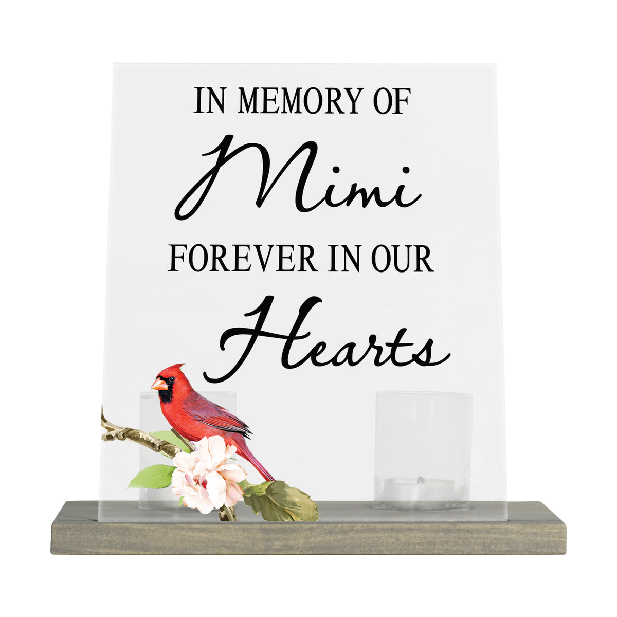 LifeSong Memorials Vintage Memorial Cardinal Acrylic Sign Candle Holder With Wood Base And Glass Votives For Home Decor | In Memory Of Mimi. Acrylic candle holders, Vintage acrylic candle holders, glass candle holders for Living Room, Bedroom, Kitchen, Dining Room, and Entryways decor perfect memorial bereavement keepsake gift ideas for Family &amp; Friends.