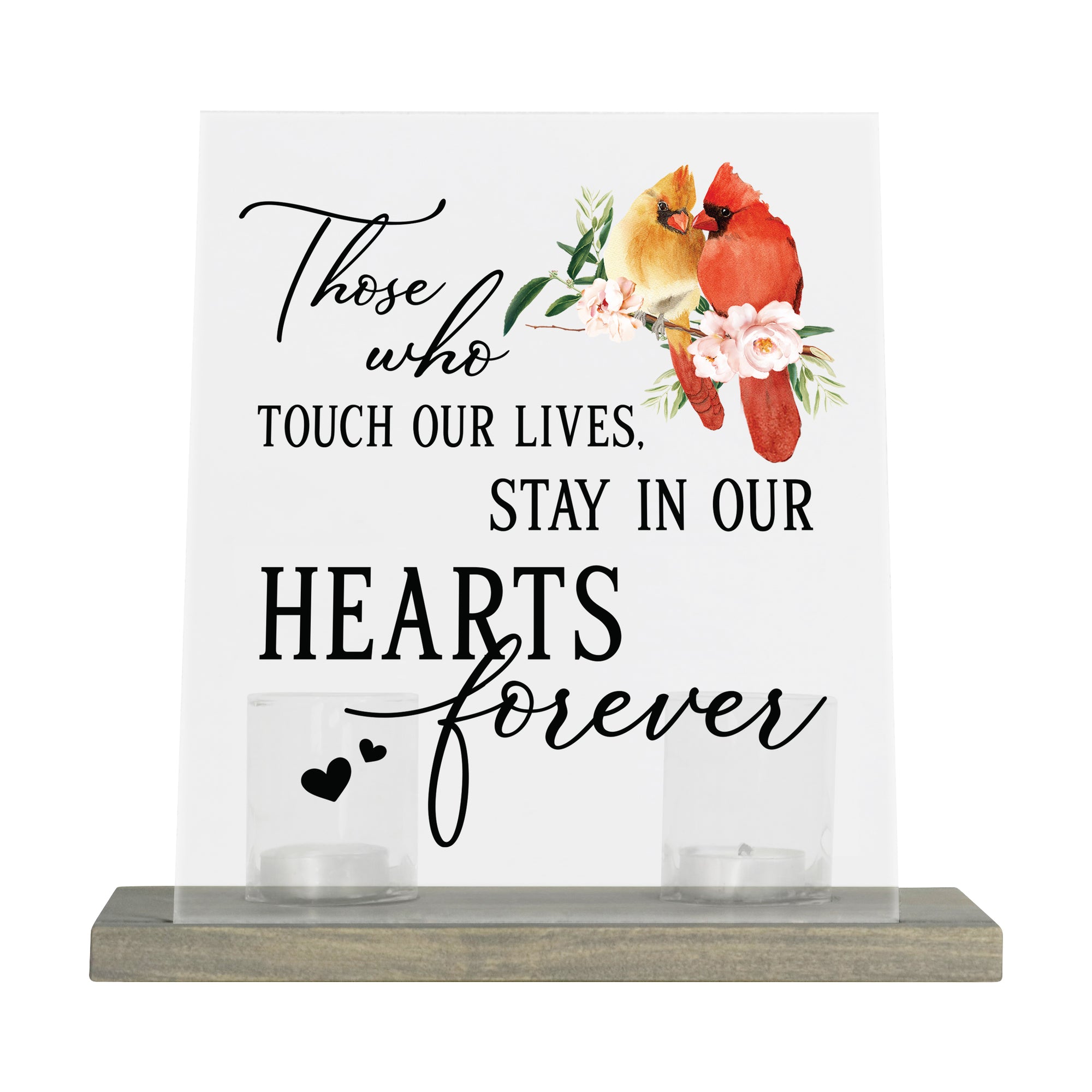LifeSong Memorials Vintage Memorial Cardinal Acrylic Sign Candle Holder With Wood Base And Glass Votives For Home Decor | Those Who Touch. Acrylic candle holders, Vintage acrylic candle holders, glass candle holders for Living Room, Bedroom, Kitchen, Dining Room, and Entryways decor perfect memorial bereavement keepsake gift ideas for Family & Friends.