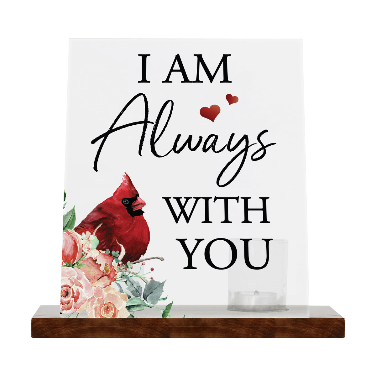 LifeSong Memorials Vintage Memorial Cardinal Acrylic Sign Candle Holder With Wood Base And Glass Votives For Home Decor | I am Always With You. Acrylic candle holders, Vintage acrylic candle holders, glass candle holders for Living Room, Bedroom, Kitchen, Dining Room, and Entryways decor perfect memorial bereavement keepsake gift ideas for Family &amp; Friends.