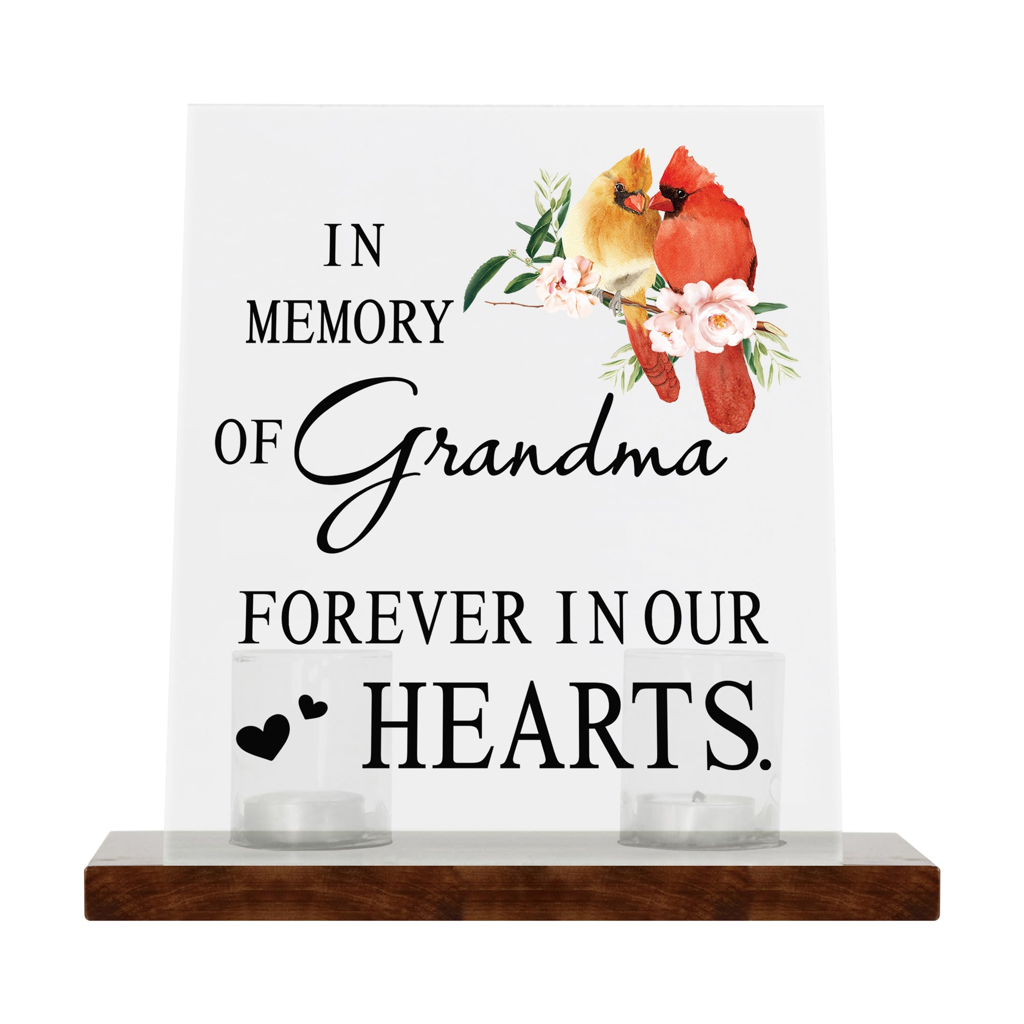 LifeSong Memorials Vintage Memorial Cardinal Acrylic Sign Candle Holder With Wood Base And Glass Votives For Home Decor | In Memory Of Grandma. Acrylic candle holders, Vintage acrylic candle holders, glass candle holders for Living Room, Bedroom, Kitchen, Dining Room, and Entryways decor perfect memorial bereavement keepsake gift ideas for Family & Friends.